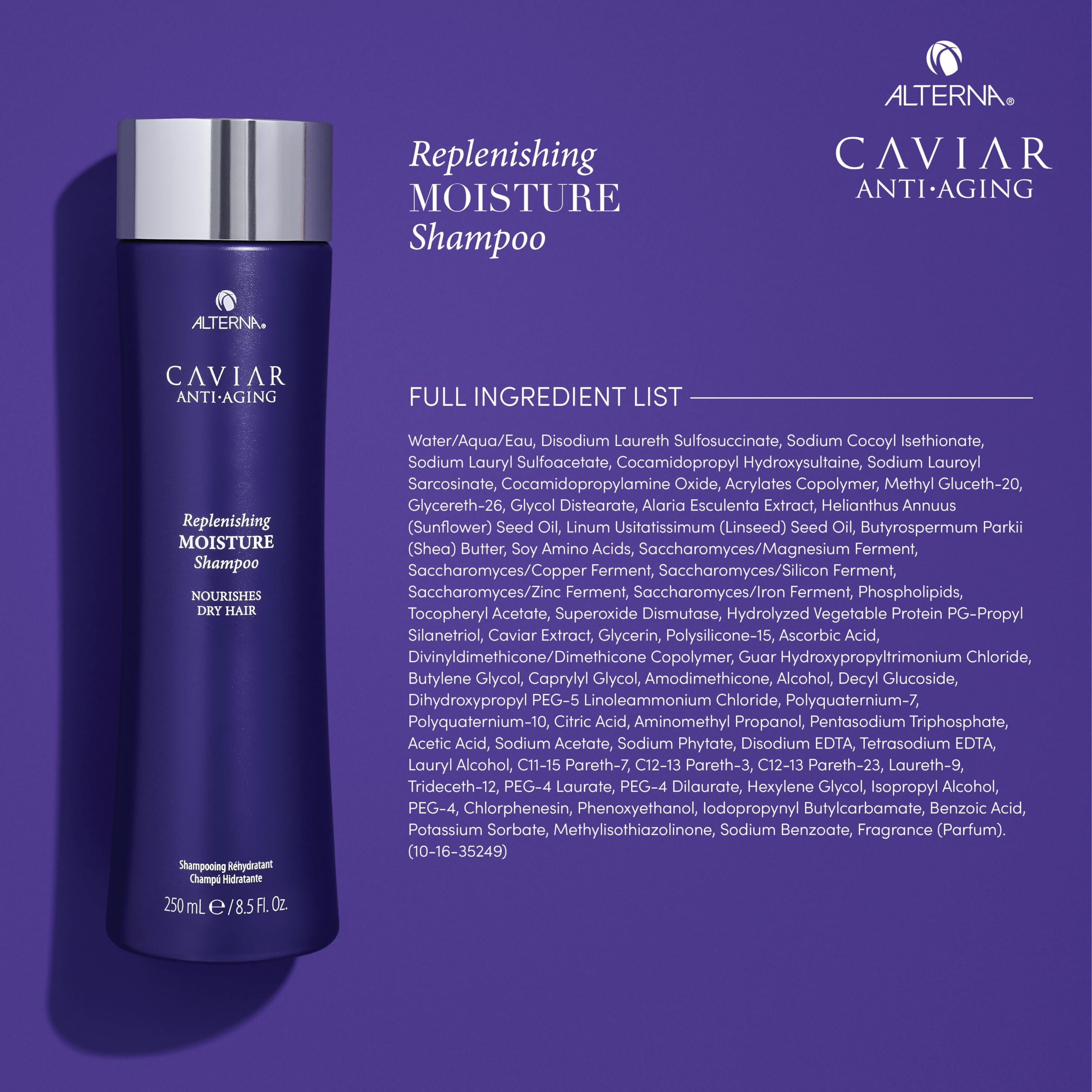 Alterna Haircare CAVIAR Anti-Aging Replenishing Moisture Shampoo & Conditioner Set - 16.5 Fl Oz | Sulfate-Free Formula for Hydration & Restoration | Perfect for Dry, Damaged Hair - Salon Quality Hair Care for Women & Men