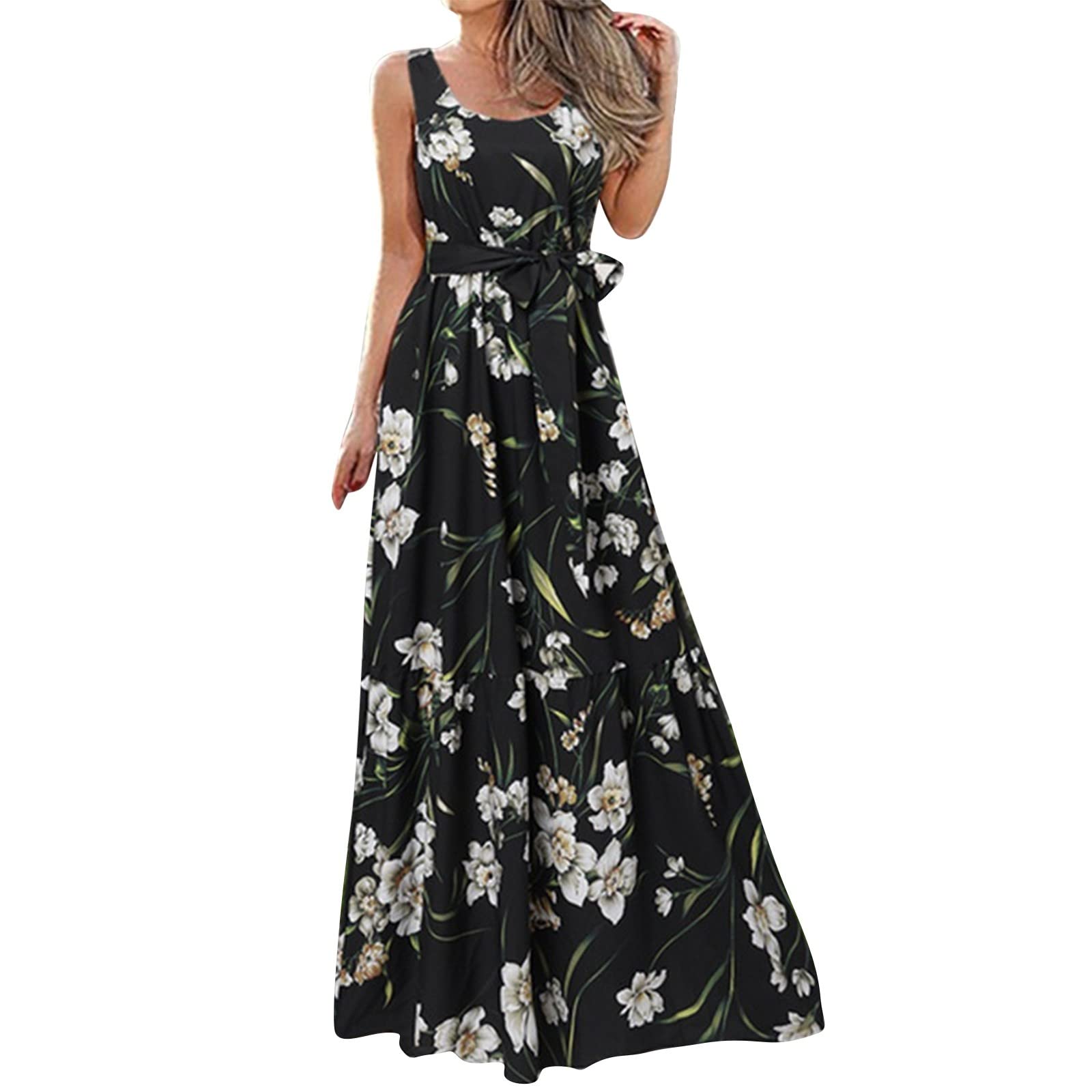 WANYNG Floral Print Summer Dresses for Women - Sleeveless & Long Sleeve Casual Maxi Dresses | Perfect for Beach Vacations, Date Nights & Summer Outings