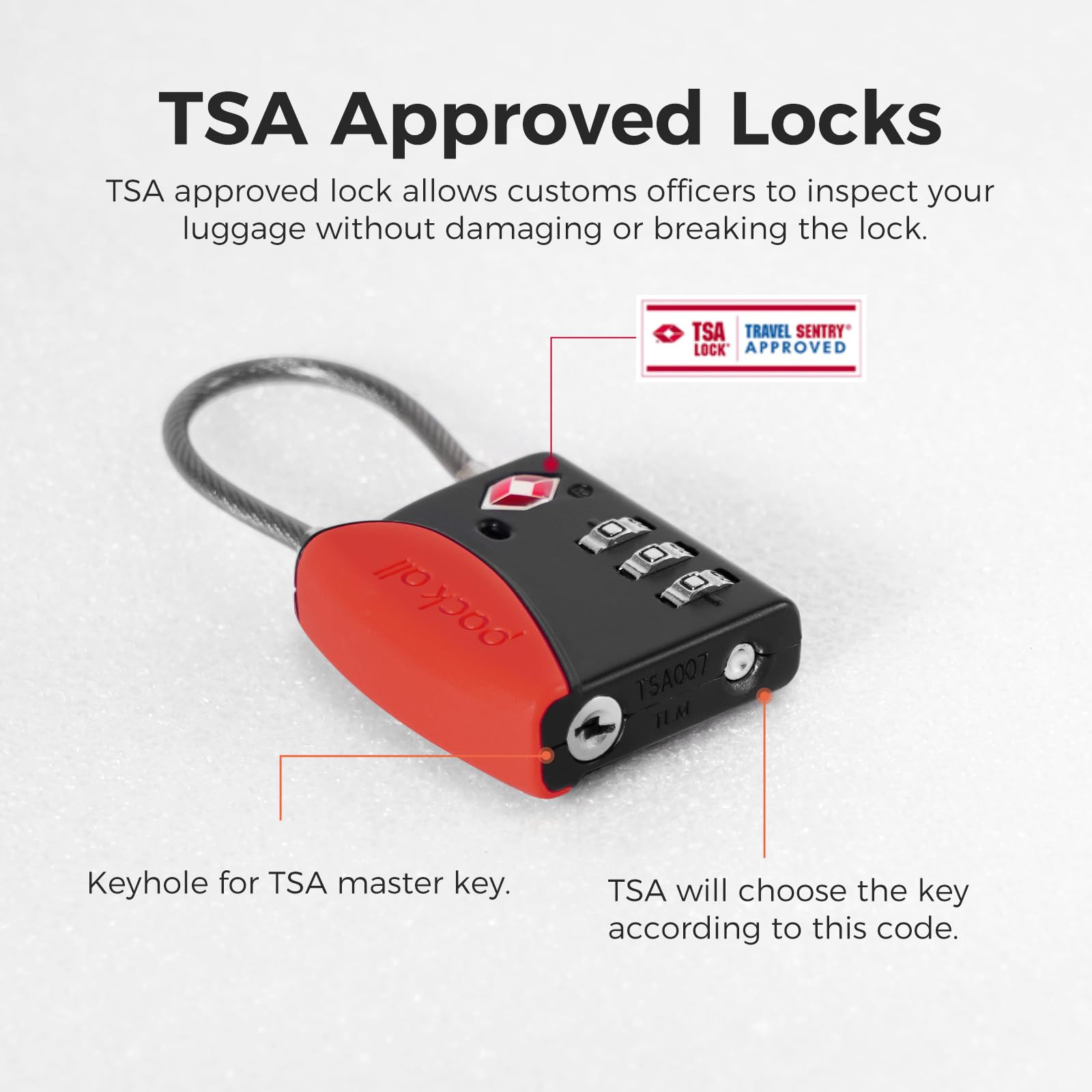 **TSA Approved 3 Digit Combination Cable Luggage Locks (4 Pack, Red) - Secure Suitcases, Bags & Backpacks for Travel, Gym & Storage - Durable Alloy Travel Accessories**