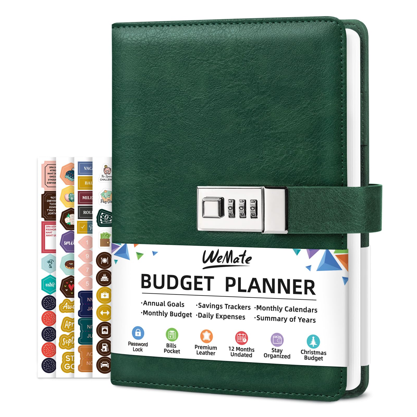 WEMATE 2025 Budget Planner with Lock - Monthly Expense Tracker Notebook & Undated Financial Organizer - A5 Leather Money Management Journal in Dark Green | Perfect for Personal Finance, Savings Goals & Household Budgeting