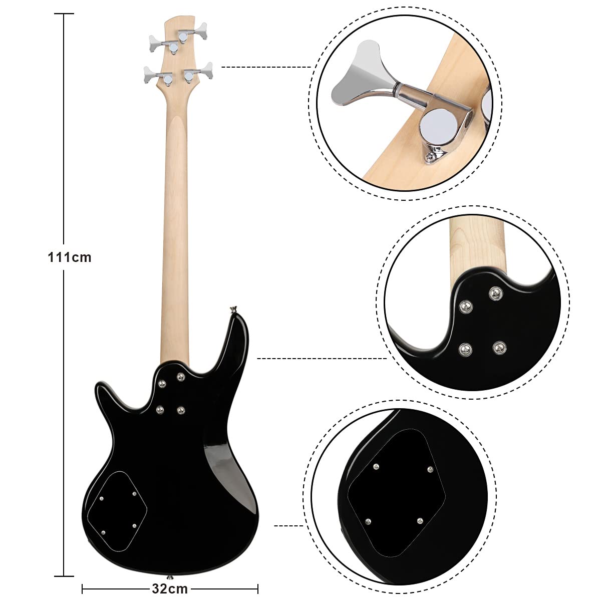 Electric Bass Guitar 4 Strings Full Size P Bass Beginner Kit - Black with Gig Bag, Strap & Cable (Sunburst) | Perfect for Beginners, Practice & Live Performances