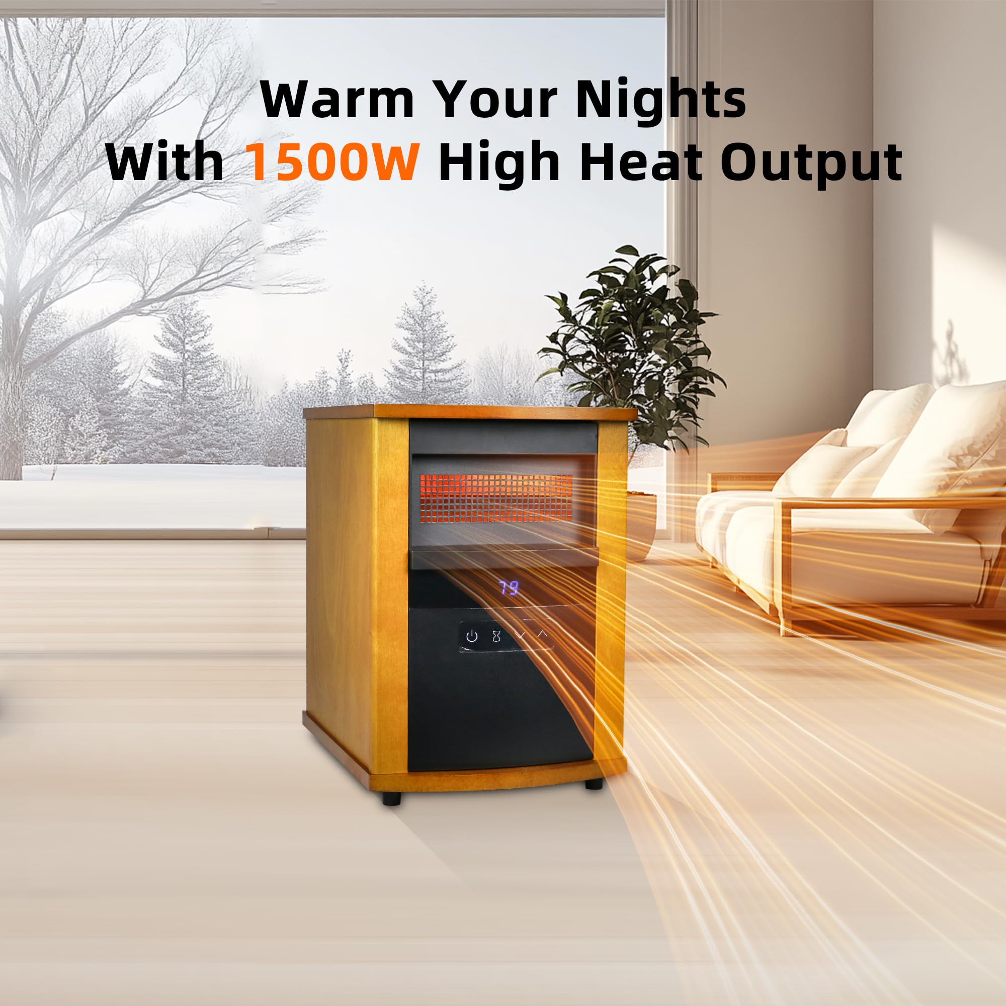 WEWARM 1500W Infrared Space Heater - Portable Electric Heater with High Heat Output, Thermostat & Remote Control, 1-12H Timer, Safety Protection for Home, Office & Bedroom | Energy Efficient Indoor Heating Solution