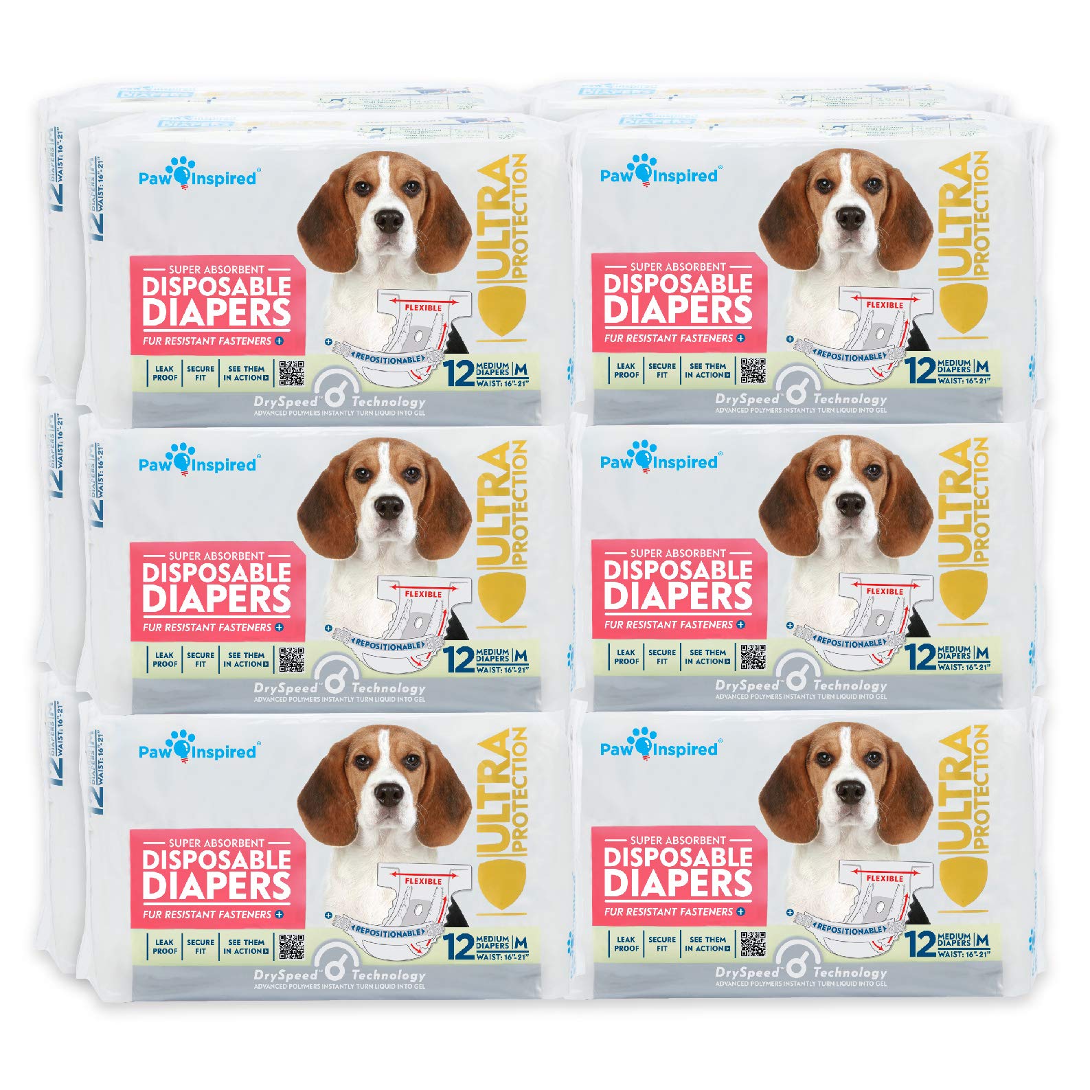 **Paw Inspired Disposable Dog Diapers for Female Dogs - Ultra Protection for Heat, Excitable Urination & Incontinence (144 Count, Medium) | Perfect for Home, Travel & Vet Visits**