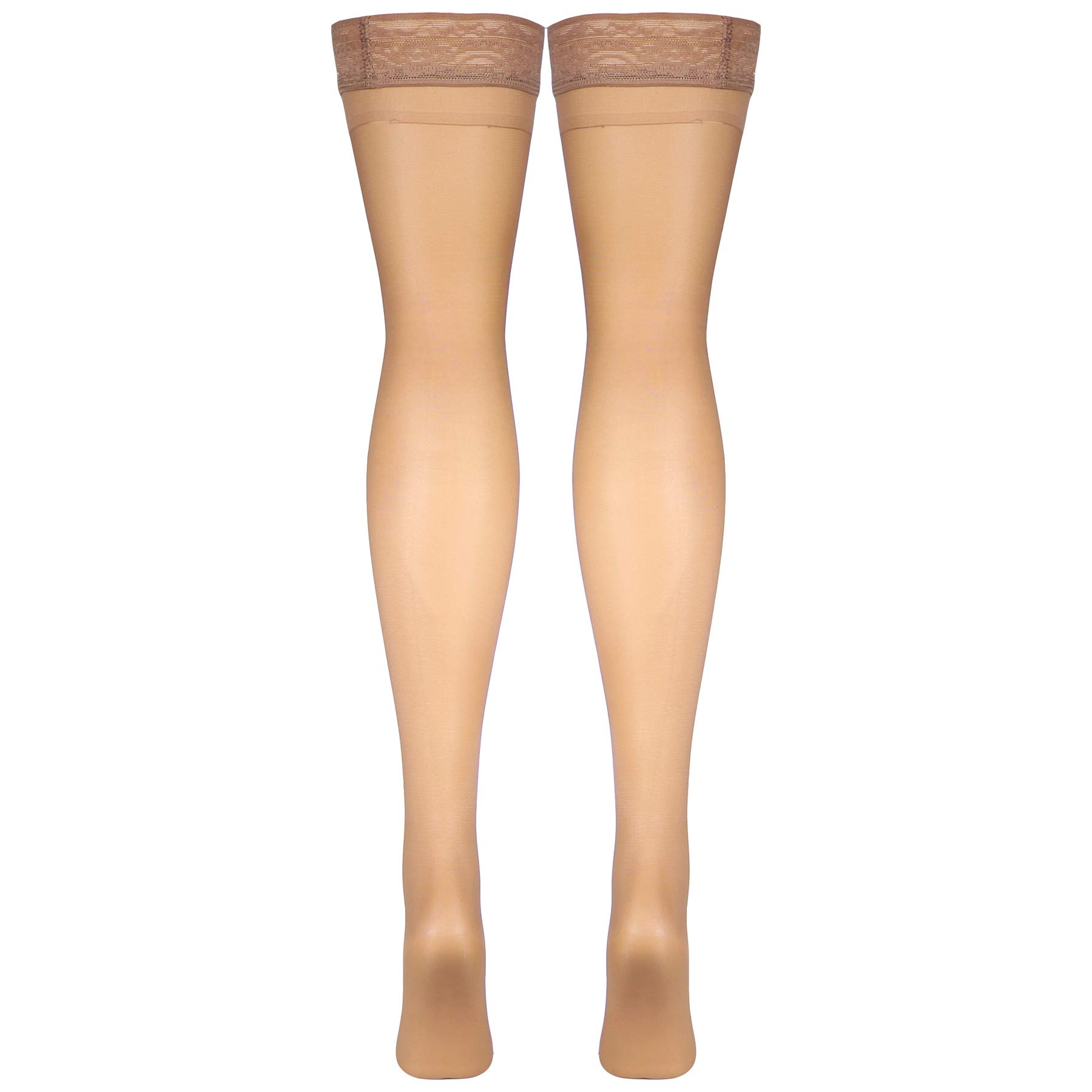 Truform Sheer Compression Stockings 8-15 mmHg - Women's Thigh High Support Stockings 20 Denier Beige Medium - Perfect for Travel, Work & Varicose Vein Relief