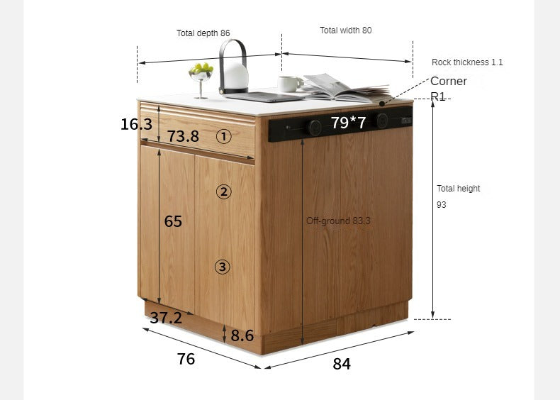 Solid Oak Wood Rock Plate Island - Multi-Functional Dining Sideboard for Kitchen, Dining Room & Living Room Storage