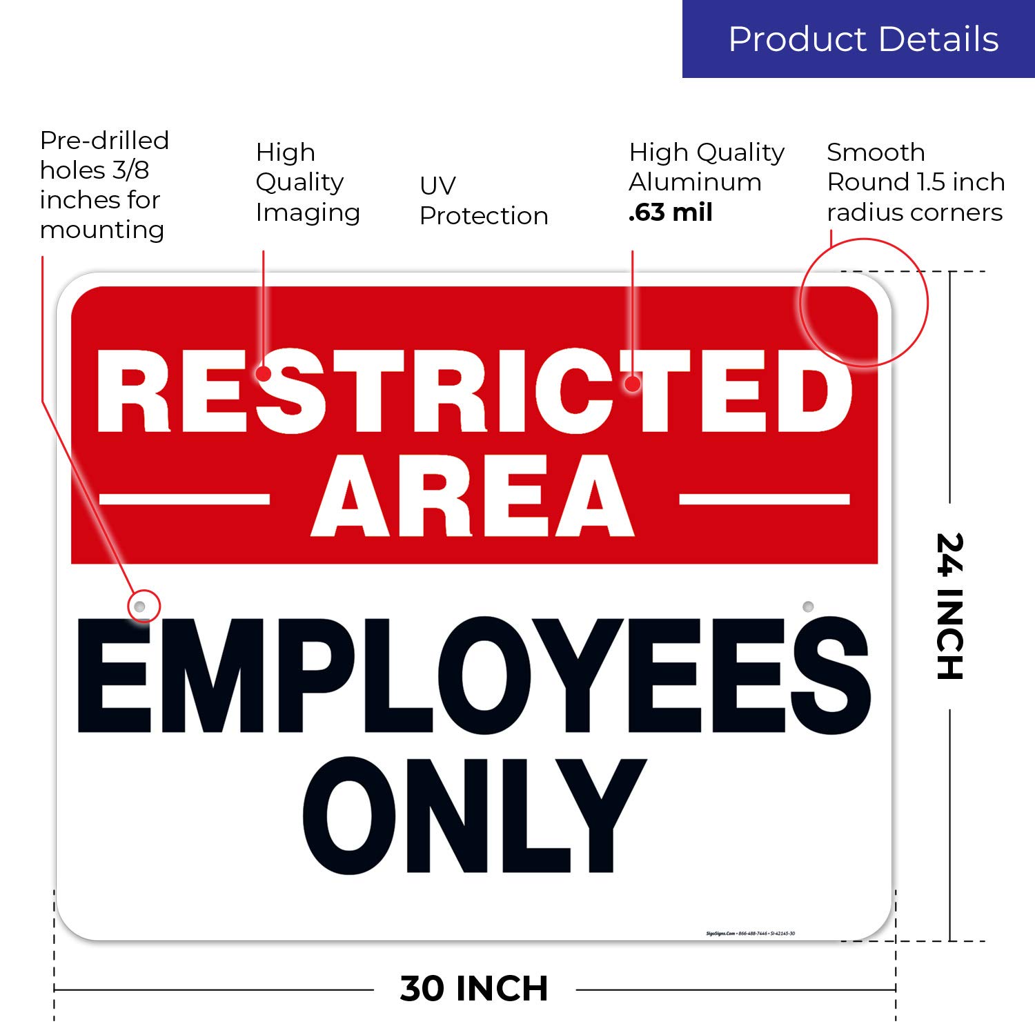 Restricted Area Employees Only Sign - 24x30 Inches, Rust-Free .063 Aluminum, Fade Resistant - Indoor/Outdoor Safety Signage - Made in USA - Perfect for Warehouses, Construction Sites & Secure Facilities