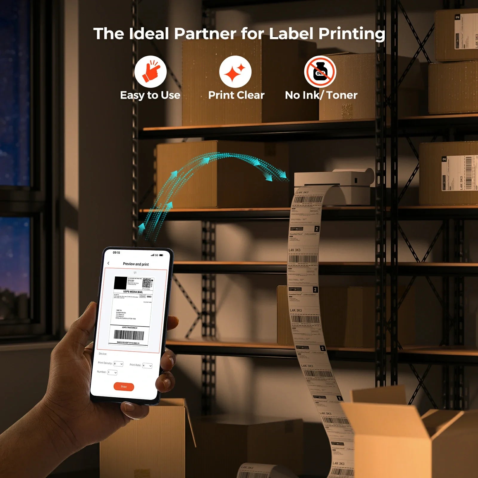 MUNBYN RealWriter 130B Wireless Bluetooth Thermal Label Printer Kit for Shipping, Packaging & E-Commerce Business
