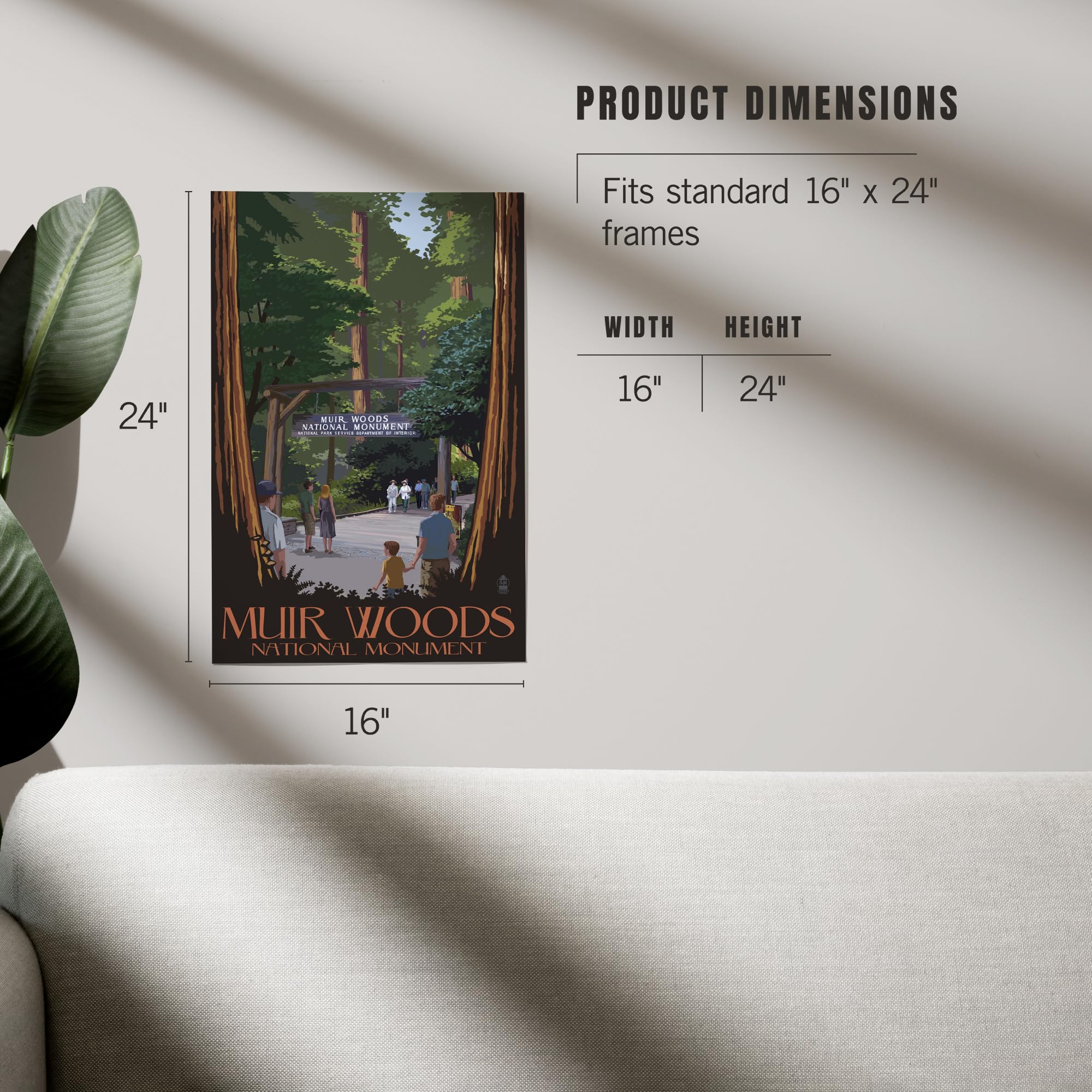 Lantern Press 16x24 Inch Giclee Art Print - Muir Woods National Monument California Entrance - Wall Decor for Living Room, Office & Home