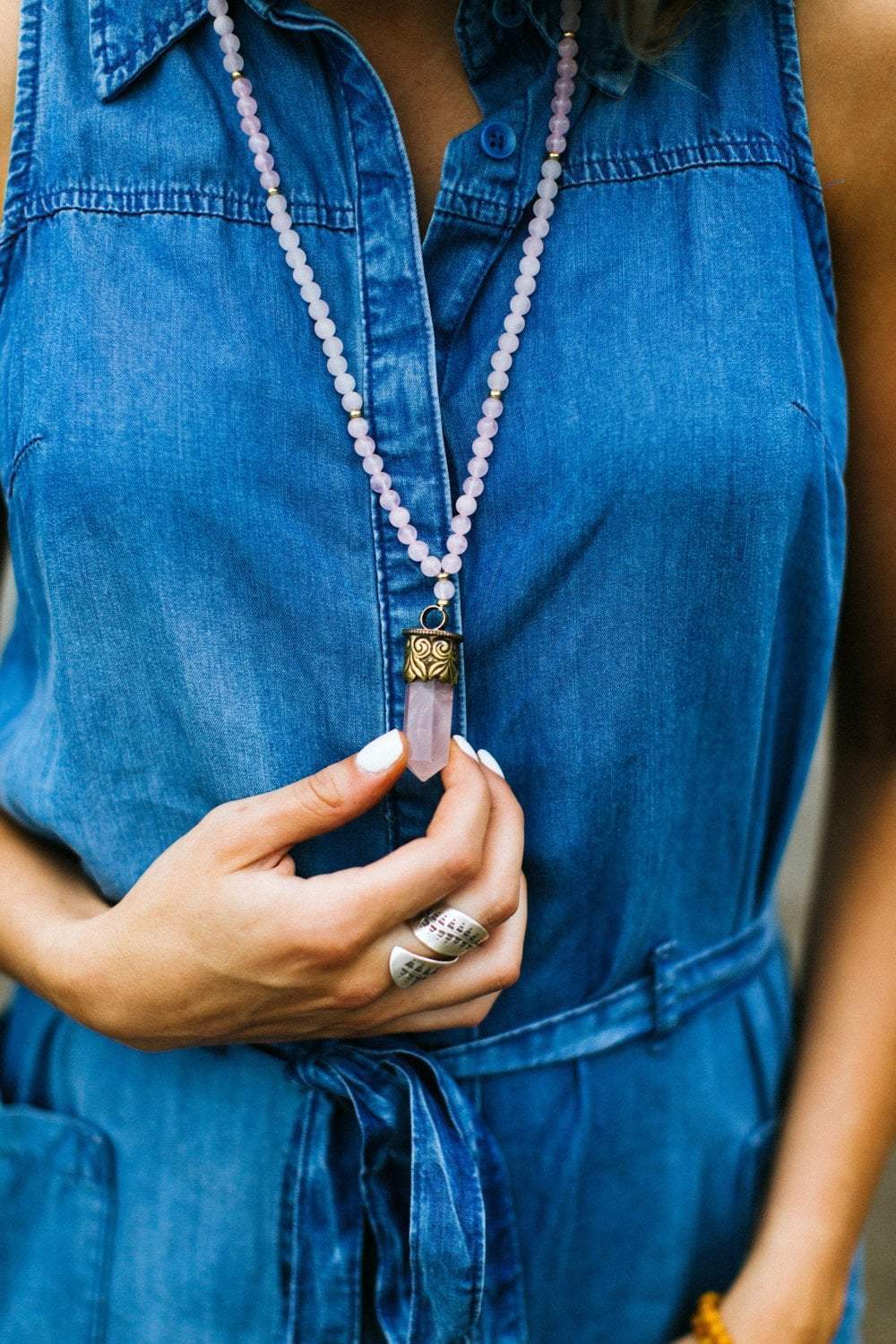Heart Chakra Crystal Mala Beads - Rose Quartz & Amethyst Meditation Necklace for Compassion & Love | Yoga, Reiki Healing & Spiritual Practice Accessory