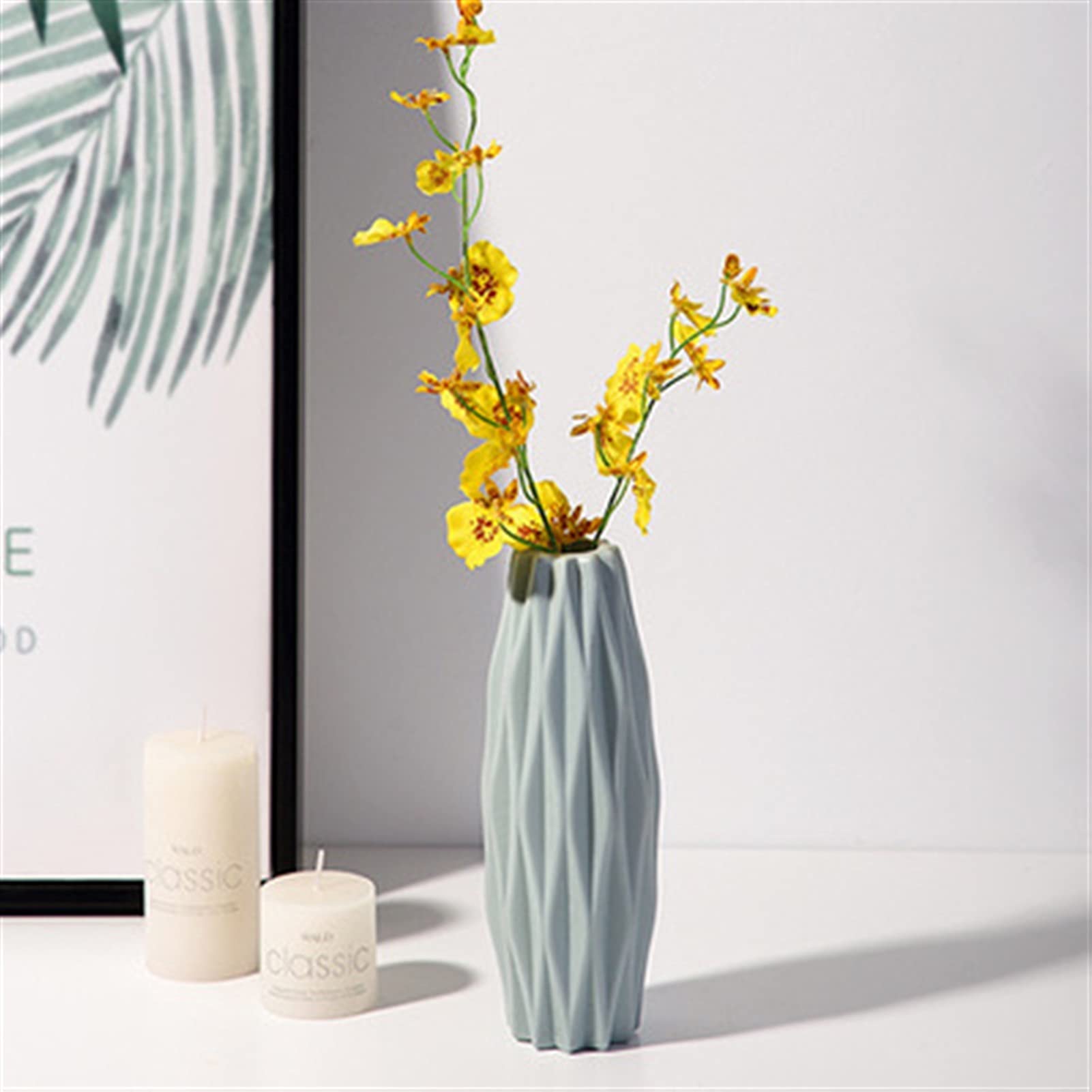 Modern Nordic Plastic Flower Vase - Shatterproof Home Decor for Living Room, Office & Wedding Centerpieces - Decorative Cachepot for Fresh & Artificial Flowers (Elegant Blue)