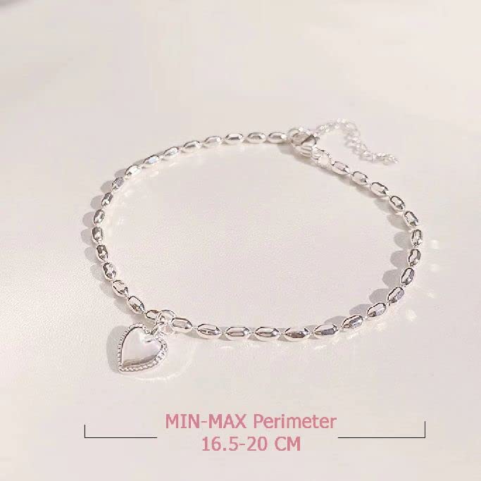 Sterling Silver Friendship Bracelet Adjustable Shiny Beaded Bracelet with Heart Charm for Women & Girls - Perfect Birthday Gift for Best Friends, Sister & Loved Ones (Great for Everyday Wear, Special Occasions & Gift Giving)