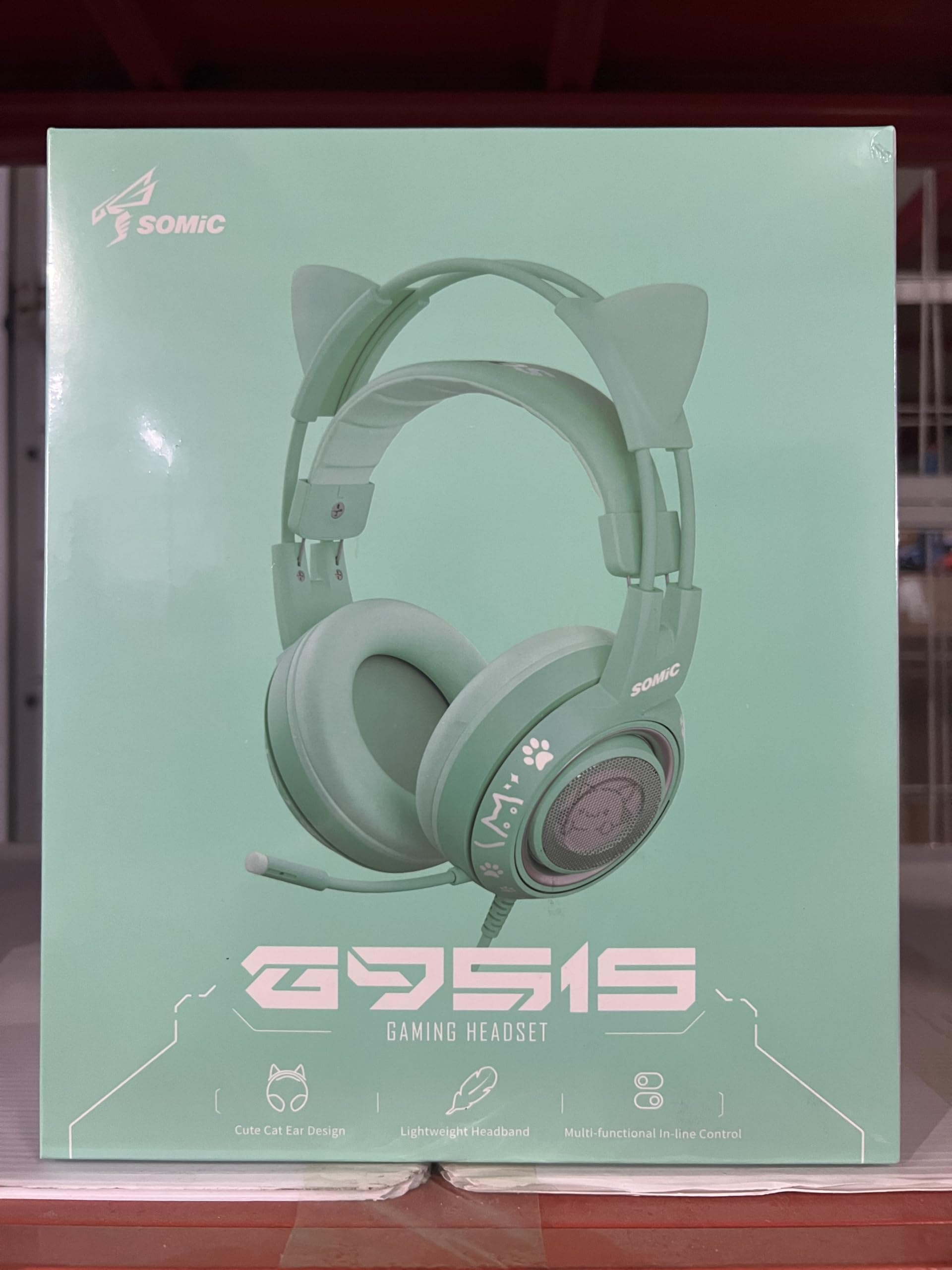SOMiC G951S Green Cat Ear Gaming Headset with Microphone - Noise Cancelling Over-Ear Headphones for PS5, PS4, Xbox One, PC - Stereo Sound with In-Line Mic Control - Perfect for Women Gamers, Streaming & Online Classes