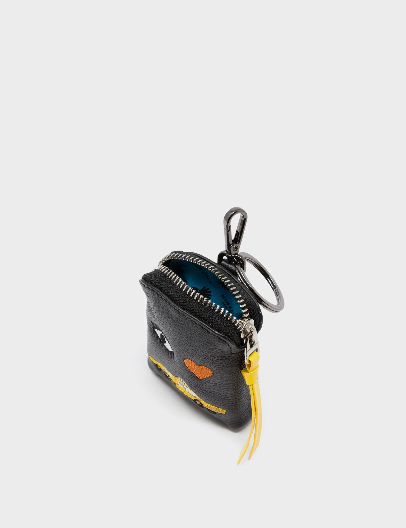 Black Leather Keychain with Florence Pouch Charm & 