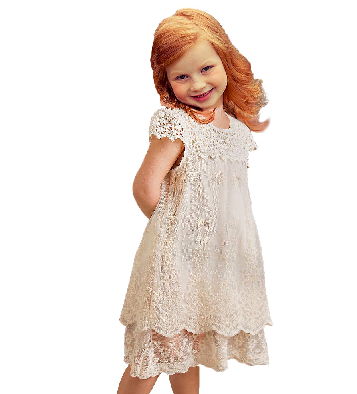 Cutiego Vintage Crochet Lace Flower Girl Dress for Toddlers - Perfect for Weddings, Baptisms & Special Occasions