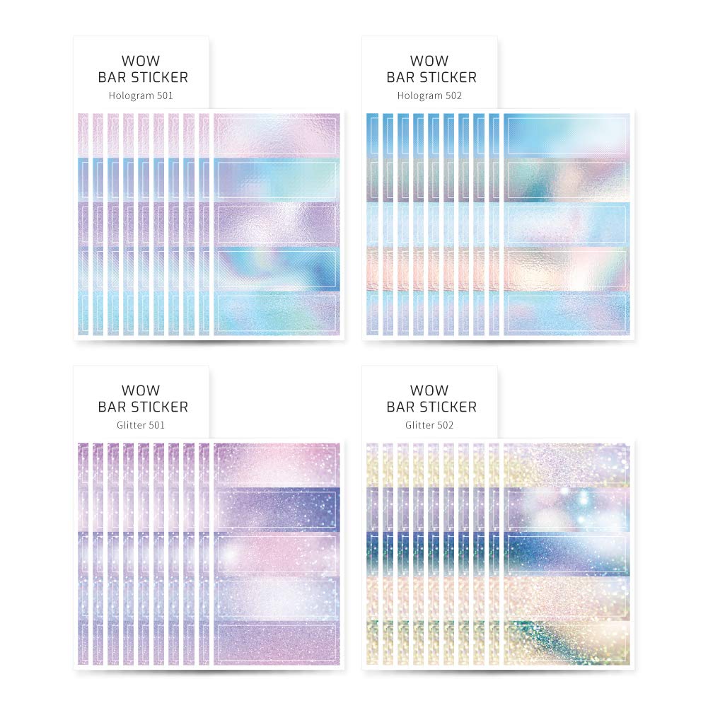 Monolike Wow Bar Sticker Set - Holographic & Glitter Square Stickers for Scrapbooking, Journaling, DIY Crafts (Mini Size, Cute Aesthetic)