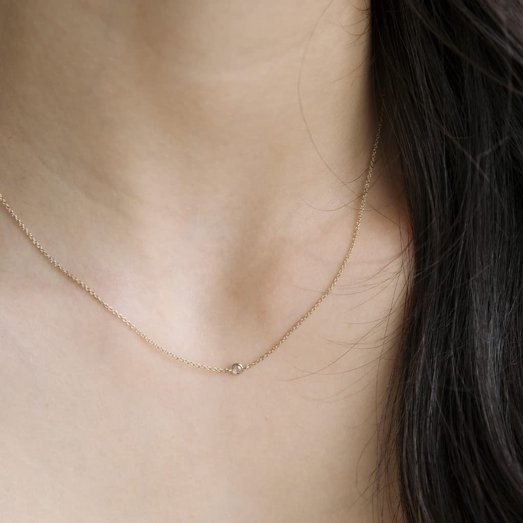 Honeycat Solo Tiny Crystal Bezel Necklace - Gold, Rose Gold, Silver | Minimalist Delicate Jewelry for Women | Perfect for Everyday Wear, Date Night & Special Occasions