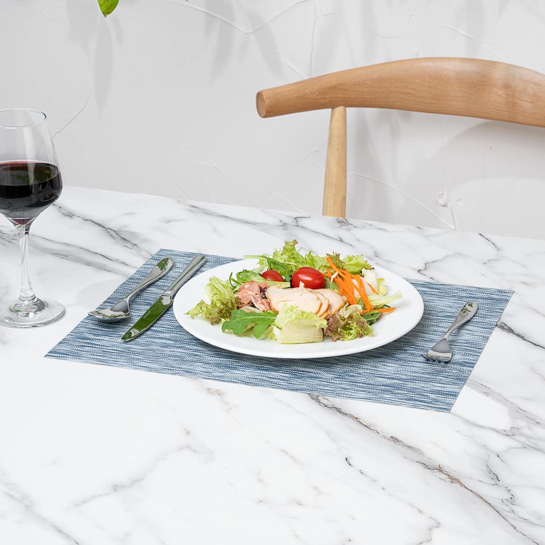 Premium 16x12 Inch Woven Vinyl Placemats Set of 6 - Stain-Resistant, Easy Clean Rectangle Table Mats for Dining Room & Restaurants | Elegant Gray Home Decor for Everyday Meals & Dinner Parties
