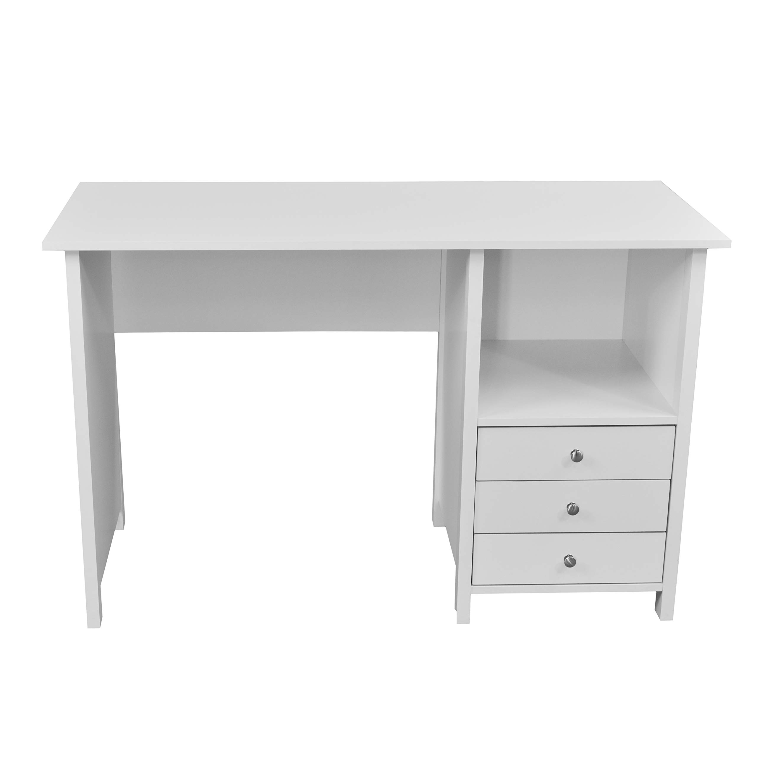 Techni Mobili White Office Desk with 3 Drawers & Open Shelf - Compact Laminated Wood Computer Desk for Small Spaces, Home Office, Bedroom & Study | Perfect for Remote Work, Online Classes & Crafting