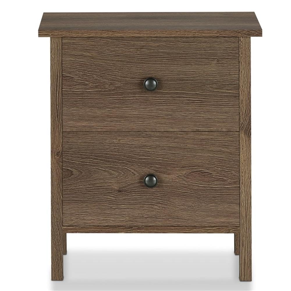 Furniture of America Daena Rustic Wood 2-Drawer Nightstand in Distressed Walnut - Solid Wood Bedside Table for Bedroom, Living Room & Office Storage