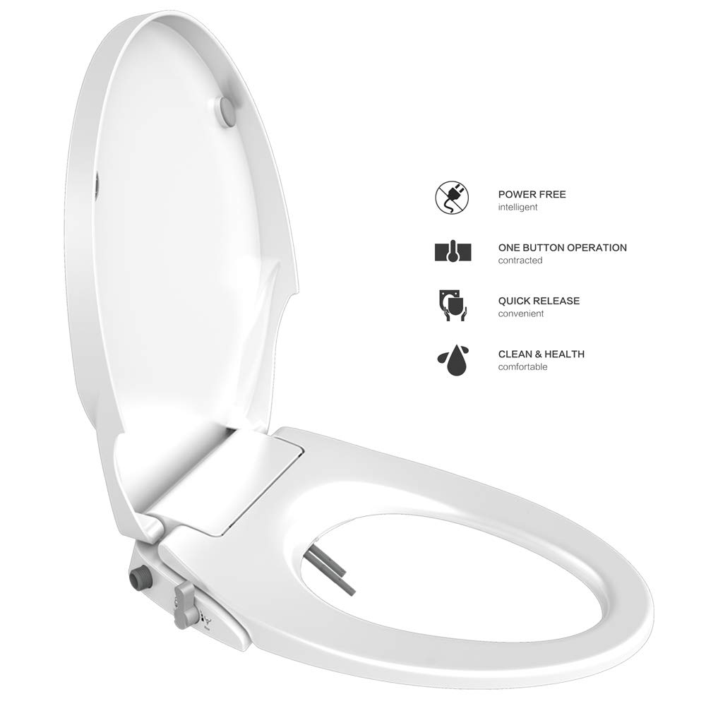 Non-Electric Bidet Toilet Seat with Self-Cleaning Dual Nozzles - Separate Rear & Feminine Wash, Natural Water Spray, Soft Close, Easy DIY Installation - Perfect for Bathroom Upgrade & Hygienic Cleaning