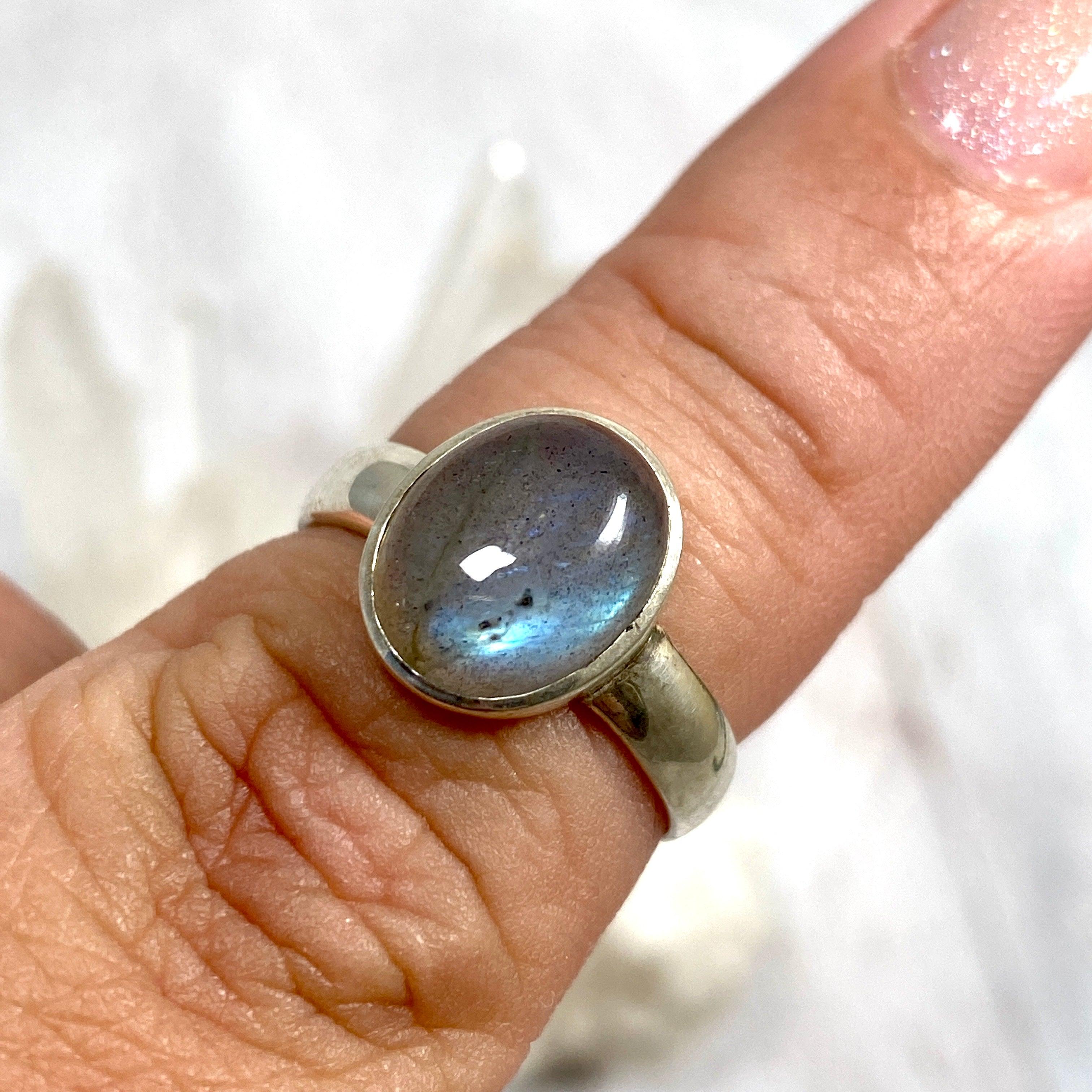 Labradorite Petite Oval Cabochon Ring with Simple Band - Dainty Gemstone Jewelry for Women | Perfect for Everyday Wear, Office & Special Occasions