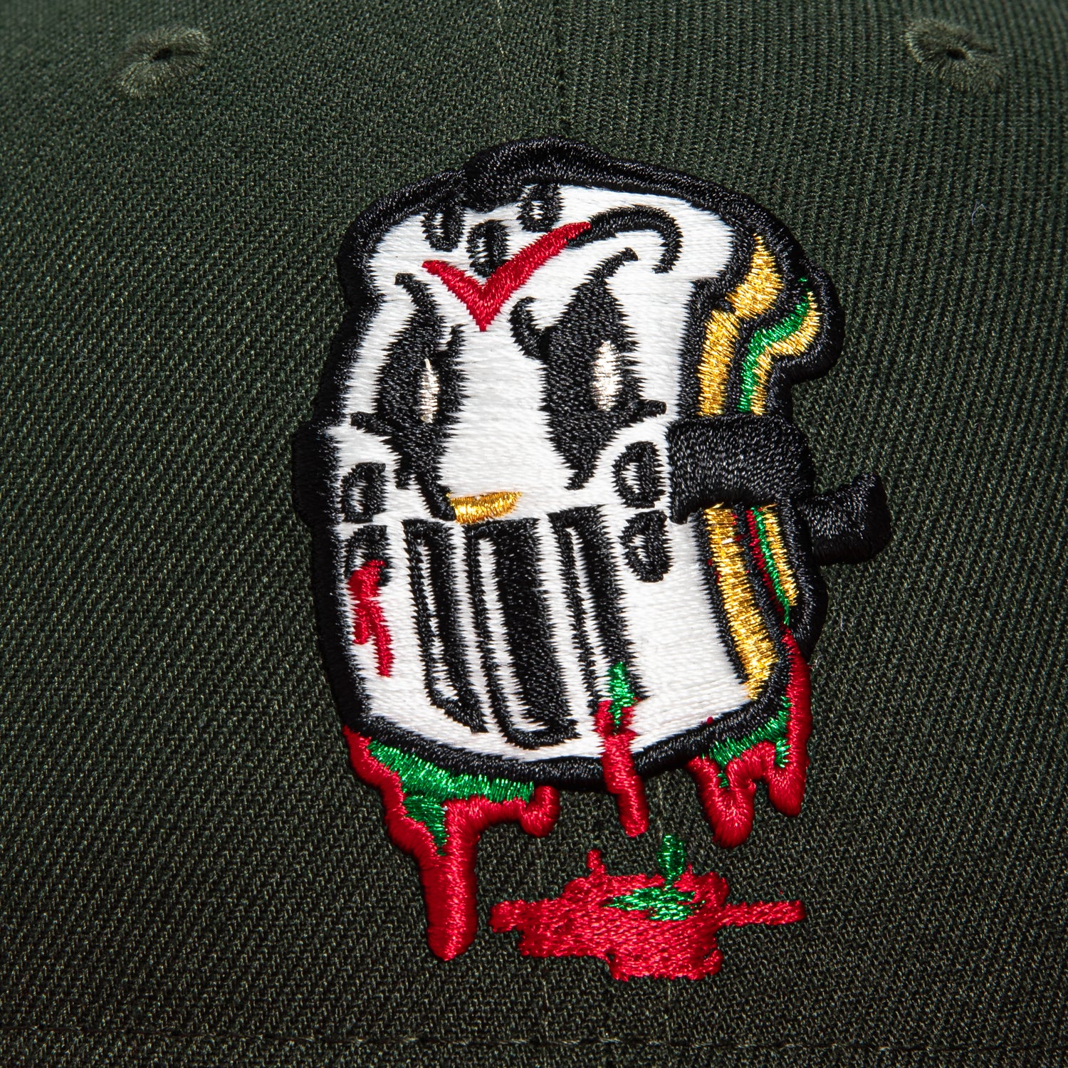 New Era 59Fifty 12 Days of Hatmas PBJ Mask Hat with Club Logo Patch - Green & Red Adjustable Baseball Cap for Christmas Gifts, Sports Fans & Streetwear Fashion