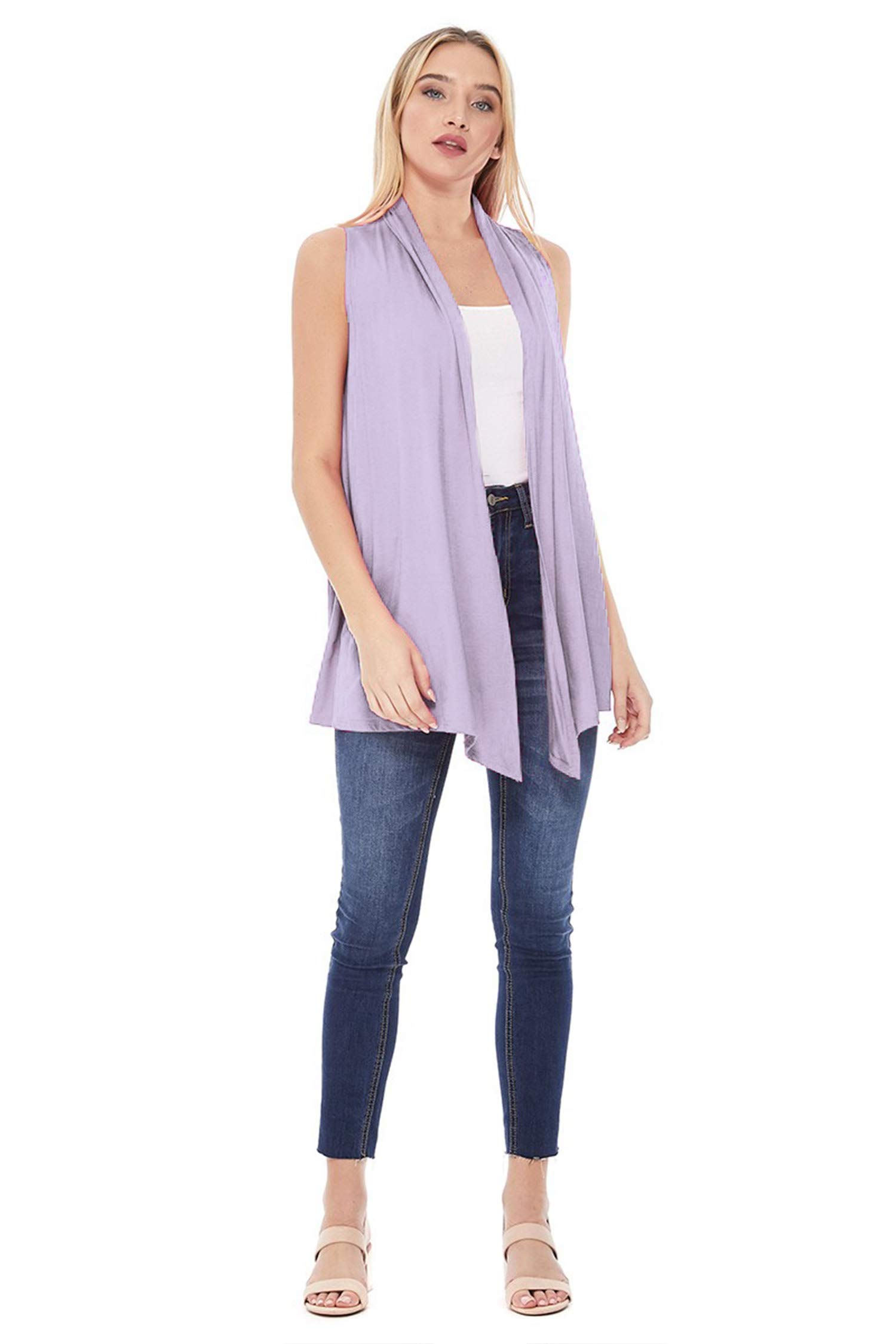 Women's Casual Solid Color Comfortable Sleeveless Draped Open Front Vest Cardigan | Made in USA | Perfect for Layering, Summer Outfits & Office Wear