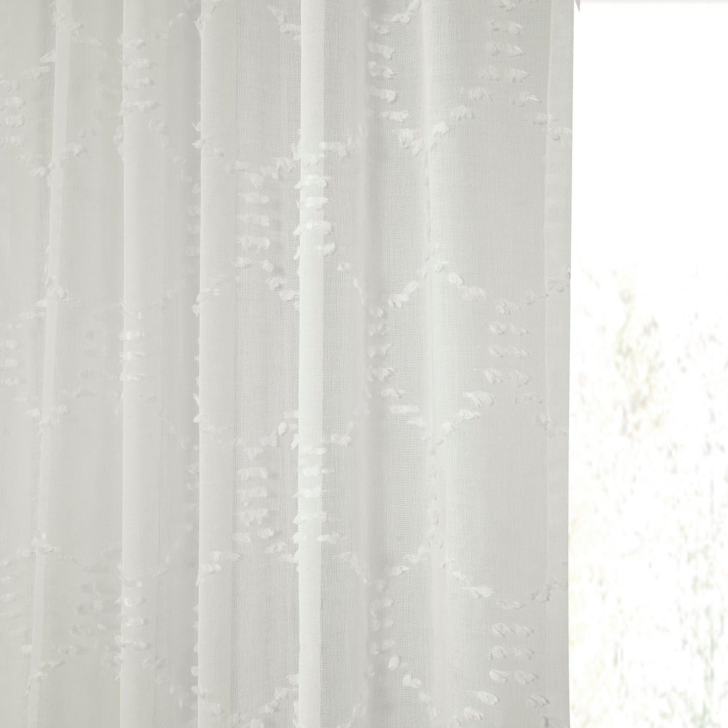 Geometric Pattern Sheer Curtains - Faux Linen Window Drapes with Marseille Shell Design for Living Room, Bedroom & Office Decor