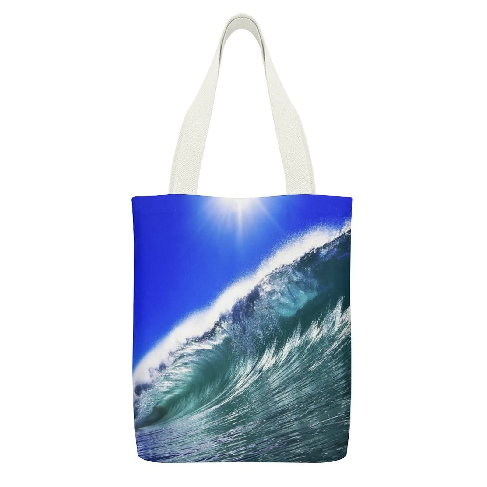 Stylish Waves Tote Bag - Fashionable Canvas Zipper Handbag with Pockets for Women | Perfect for Work, Travel & Shopping
