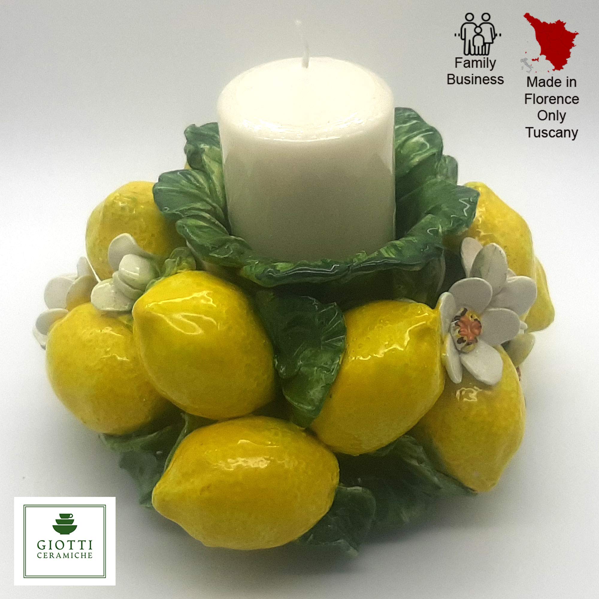 Handmade Italian Ceramic Candle Holder with Lemon Design - Elegant Table Centerpiece for Dining Room & Kitchen Decor - Authentic Italian Pottery Made in Italy - Perfect for Romantic Dinners, Wedding Decorations, and Home Interior Styling