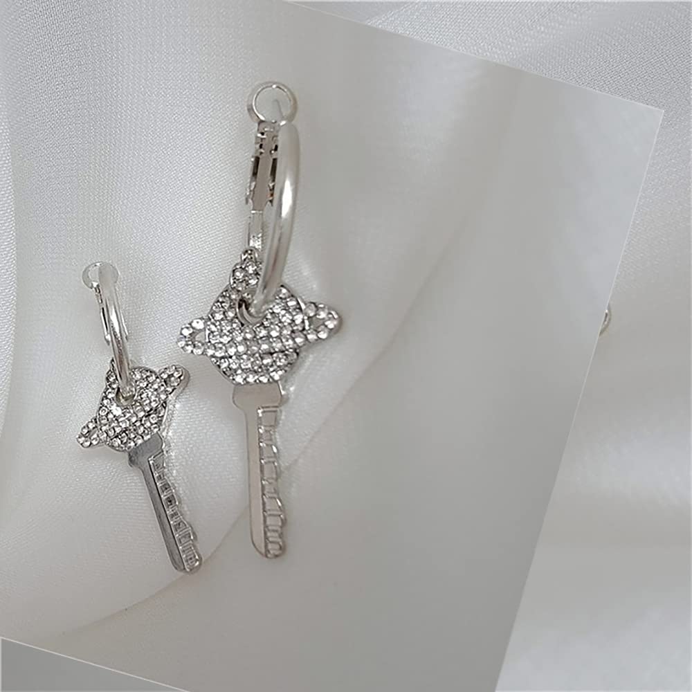 Lock and Key Earrings for Women - Asymmetric Dangle Hoop Earrings with Padlock & Key Design | Punk Edgy Aesthetic Jewelry | Perfect for Gothic, Boho & Everyday Fashion