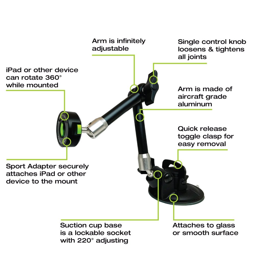 Universal Tablet Mount Holder with Flex Suction Cup & Articulated Arm - Compatible with 7-11 inch iPad Mini/Air/Pro, Android Tablets - Perfect for Car, Airplane, RV, Truck & Boat Window Mounting - Ideal for Travel, Work & Entertainment On-The-Go
