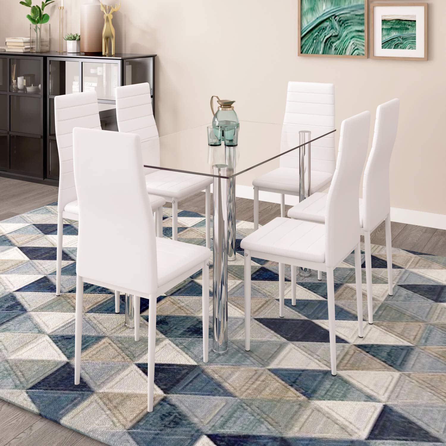 Ansley&HosHo 4-Piece Modern Faux Leather Dining Chairs Set - High Back Upholstered Kitchen & Living Room Chairs with Sturdy Metal Legs - White - Perfect for Dining Rooms, Kitchens, Lounges & Home Offices