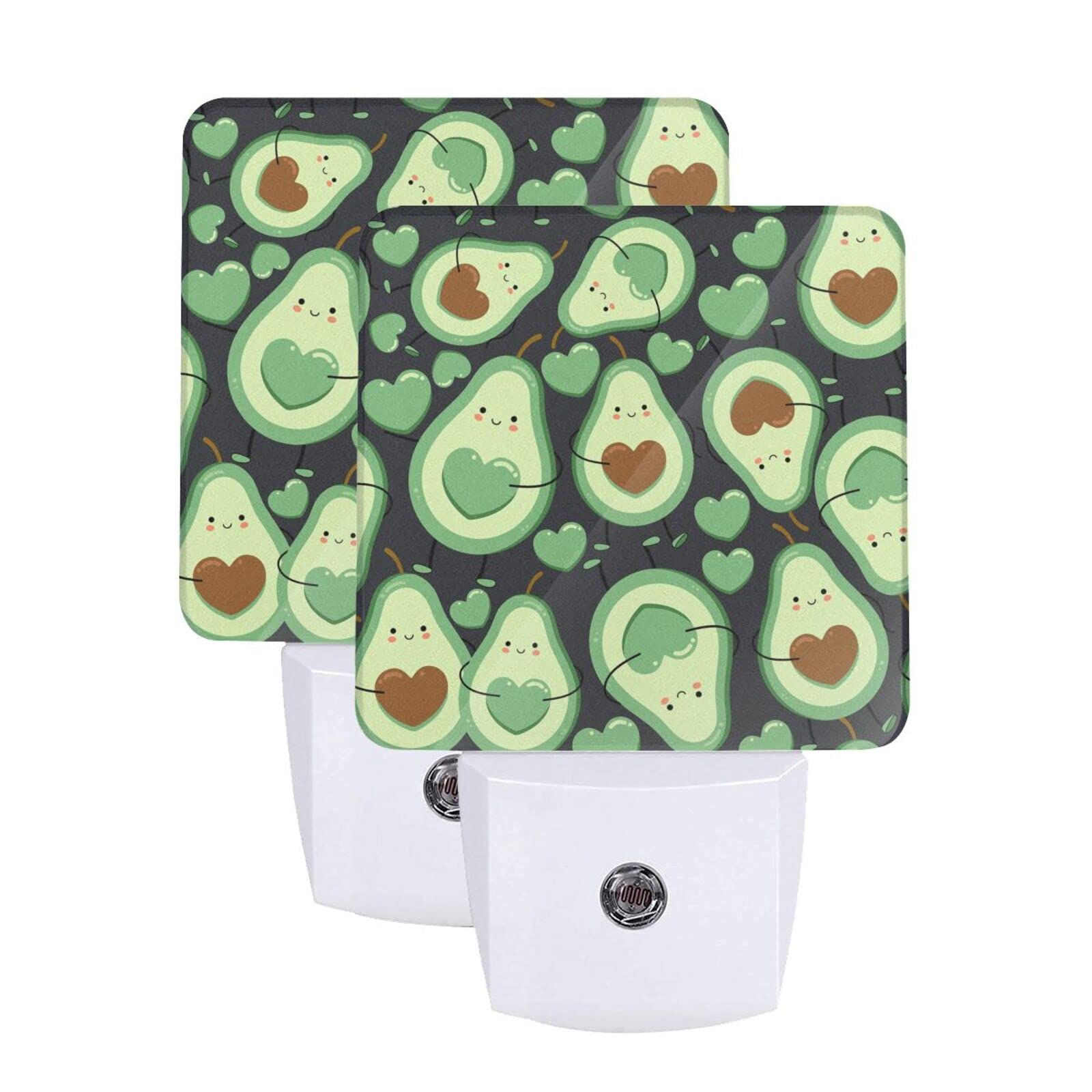 2Pcs Cute Avocado LED Night Light with Auto Dusk to Dawn Sensor - Plug in Night Lamp for Kids & Adults - Heart-Shaped Home Decor for Bedroom, Nursery, Living Room - Perfect for Nighttime Safety and Cozy Ambiance