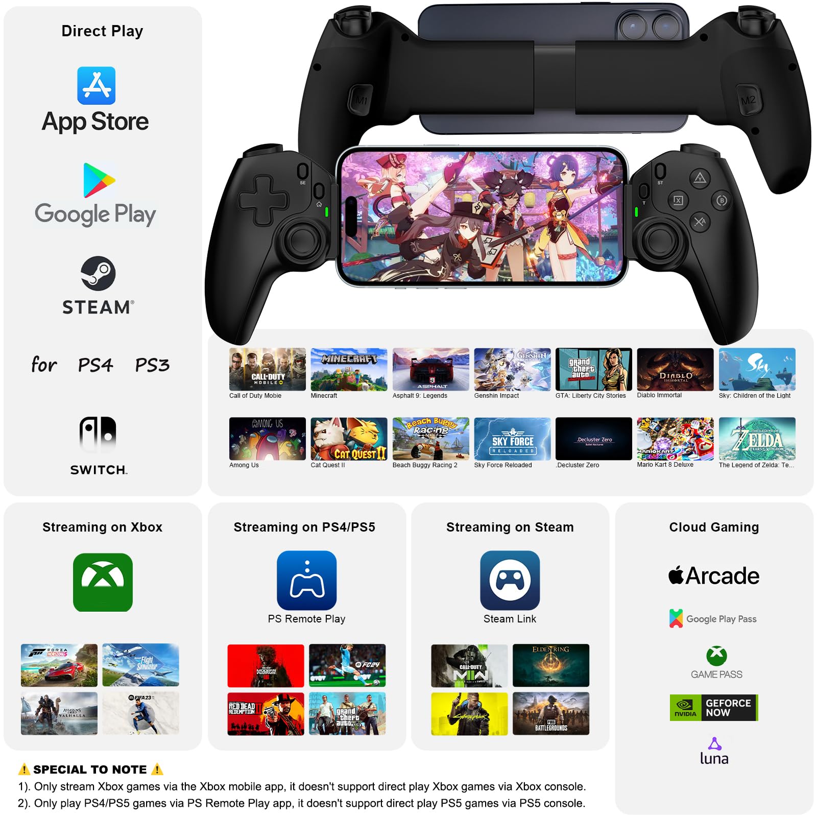 Wireless Controller for iPad, Tablet, iPhone, Android, PC, Nintendo Switch, PS3, PS4 - Gamepad Joystick with Turbo Function | Compatible with Mobile Cloud Gaming, PS5, Xbox, COD | Perfect for iPhone 15/14, Streaming & Multi-Platform Gaming