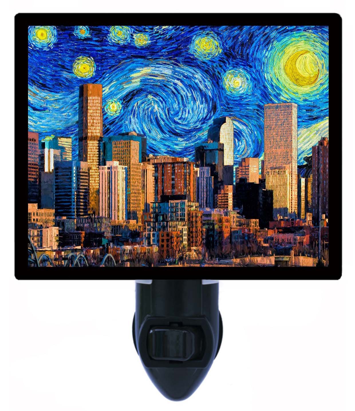 Van Gogh Starry Night LED Night Light - Denver Skyline & Colorado Destinations - Perfect for Bedrooms, Nurseries, and Home Decor