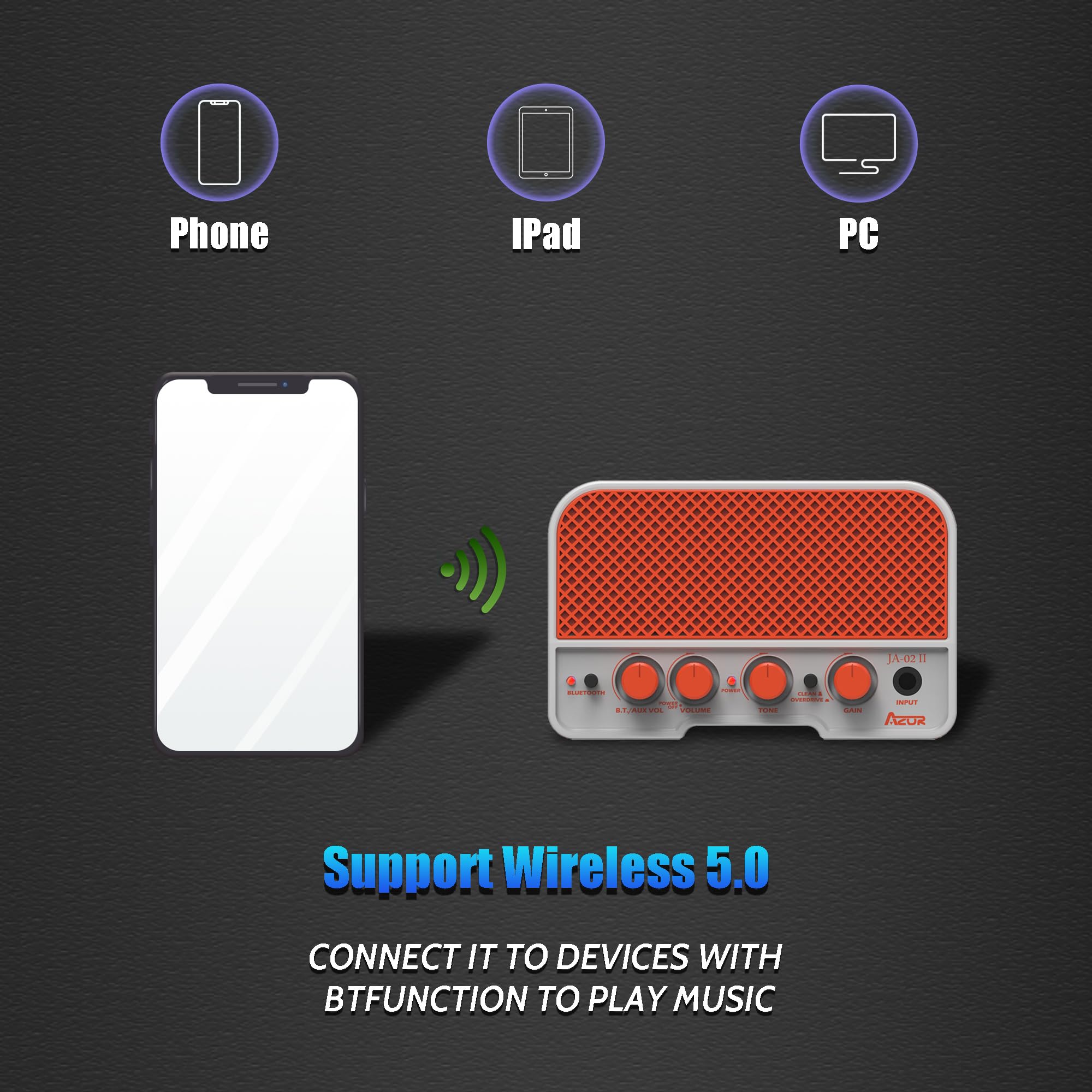 AZOR Mini 5W Portable Electric Guitar Amplifier - Wireless Small Guitar Amp with Clean & Overdrive Effects, Headphone Output | Perfect for Home Practice, Travel & Street Performances