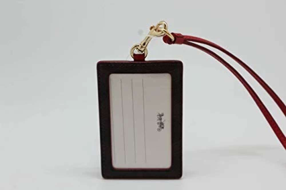 Coach Signature Brown & Red Lanyard ID Badge Holder with Card Slot - Stylish Work Accessory for Office, School, and Events (Model 63274)