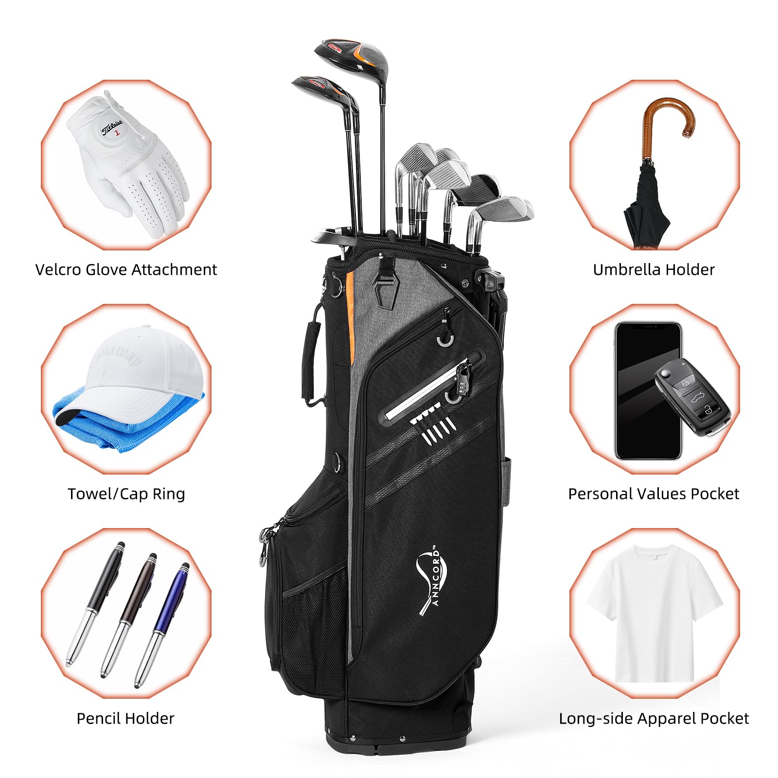 Lightweight 14-Way Golf Stand Bag with Full-Length Dividers, 7 Pockets & Dual Strap - Portable Golf Club Bag for Men & Women with Rain Hood - Perfect for Course Play, Driving Range & Travel