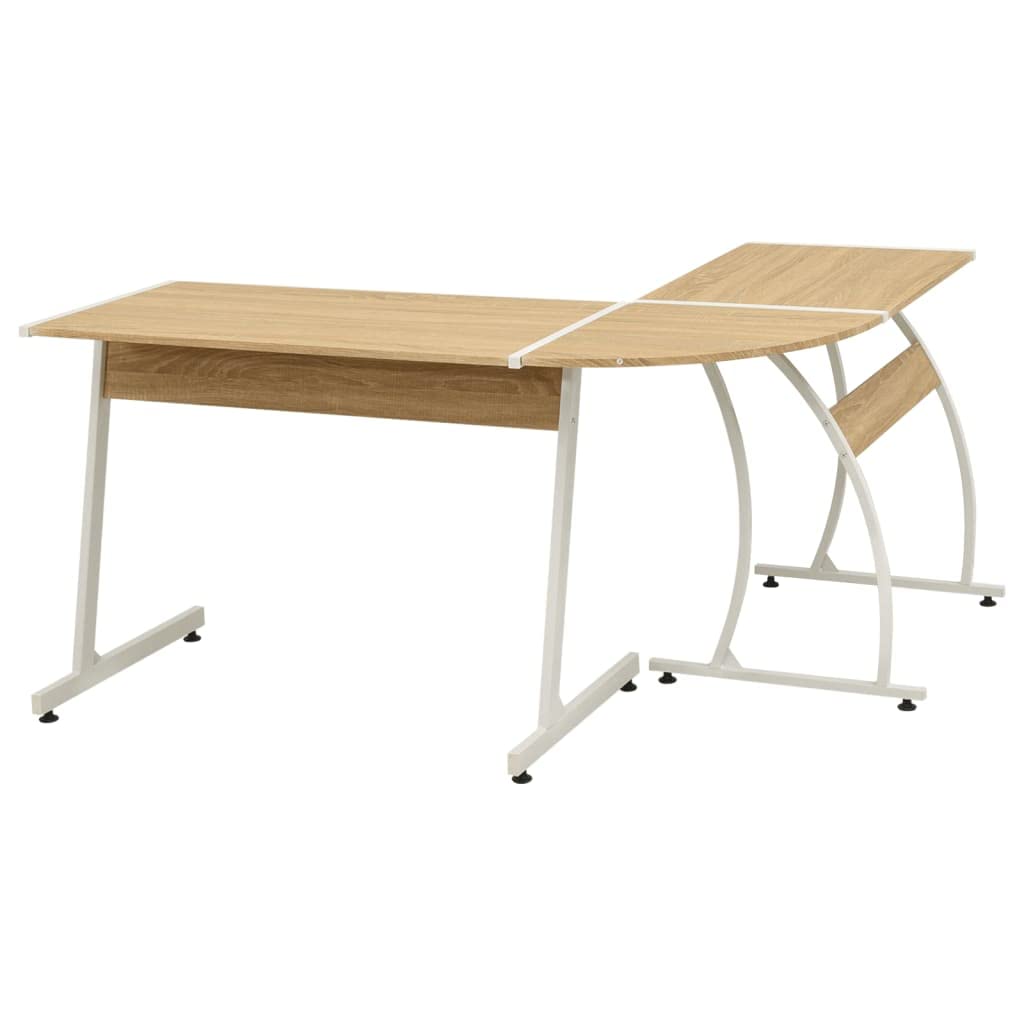 CHARMMA Corner Desk L-Shaped Computer Desk with Keyboard Tray - Solid Oak Wood Home Office Desk in Brown (18.8KG) - Perfect for Small Spaces, Gaming & Work from Home Setup
