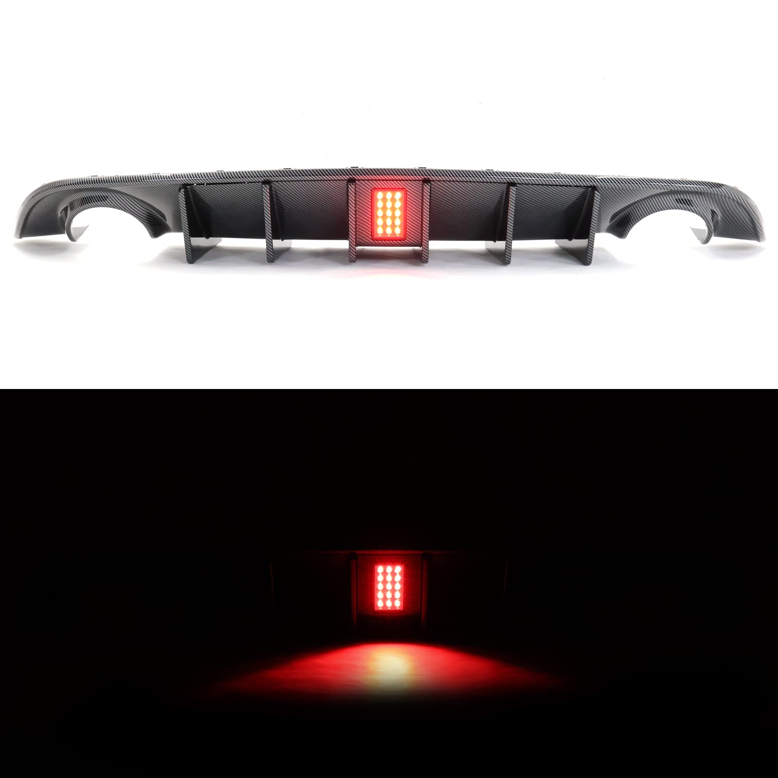 **FREEMOTOR802 IKON V4 Style Carbon Fiber Rear Bumper Diffuser Lip with LED Lights for 2015-2023 Dodge Charger – PP Material, Shark Fins Design – Perfect for Car Upgrades & Street Racing Style**