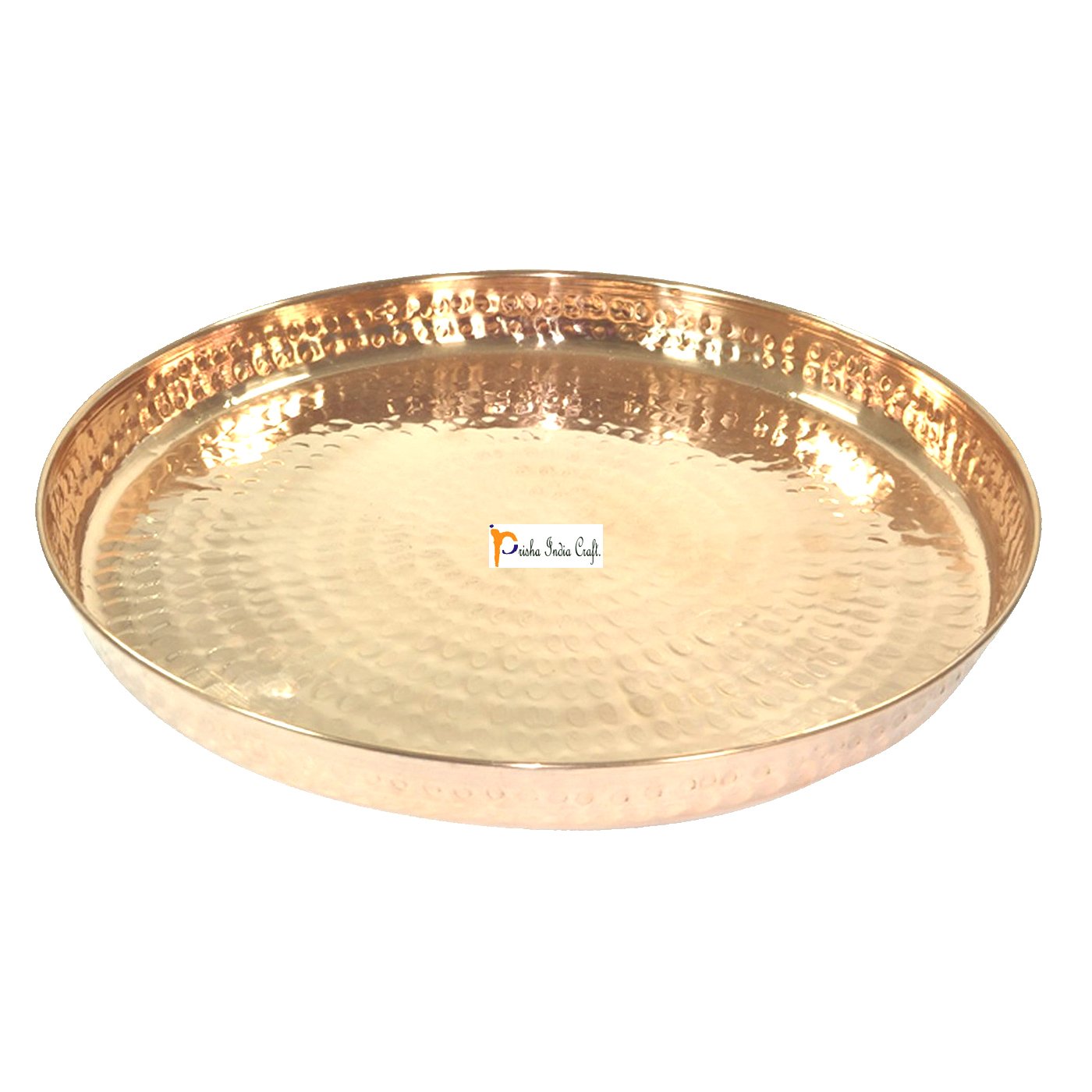 Prisha India Craft Pure Copper Thali Set - 12 Inch Dinner Plate with 1800ml Copper Jug Pitcher | Traditional Indian Dinnerware for Festivals, Weddings & Ayurvedic Meals