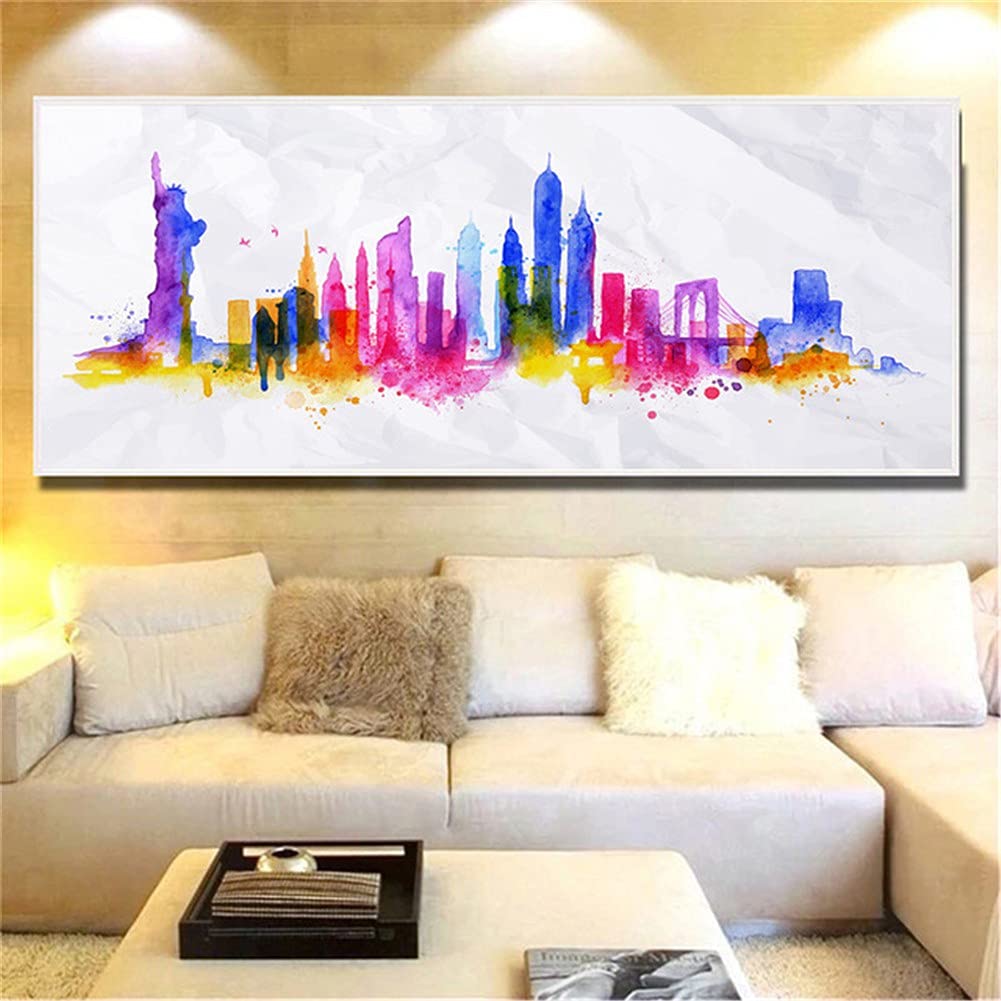 5D Diamond Painting Kit for Adults & Kids - Full Drill Round Diamond Art with Watercolor City Design, DIY Home Wall Decor Gift (24x72 Inch) | Perfect for Relaxation, Stress Relief & Creative Art Projects
