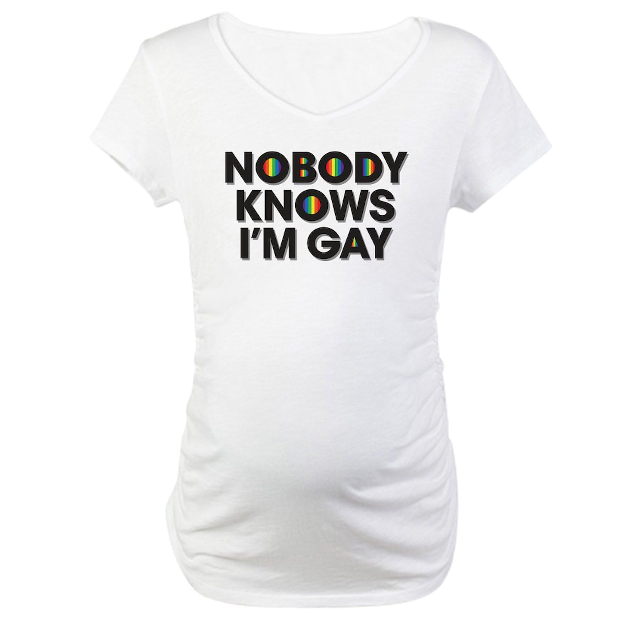 Funny 'Nobody Knows I'm Gay' Maternity T-Shirt for Women - Ruched Side Design, Comfortable Pregnancy Tee - Perfect for Pride Events, Baby Showers & Casual Wear