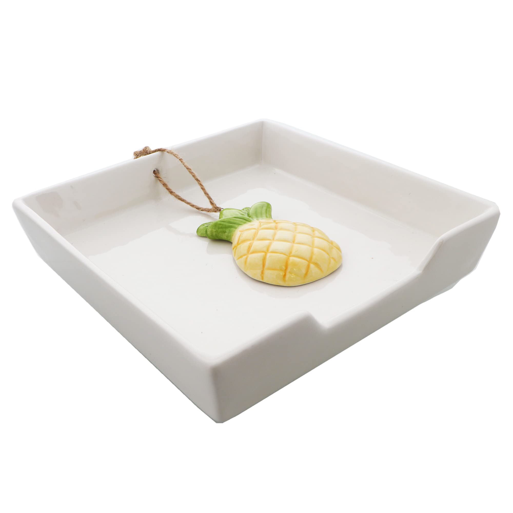White Ceramic Pineapple Napkin Holder with Rope Weight - Elegant Tableware for Kitchen, Dining Room, and Party Decor