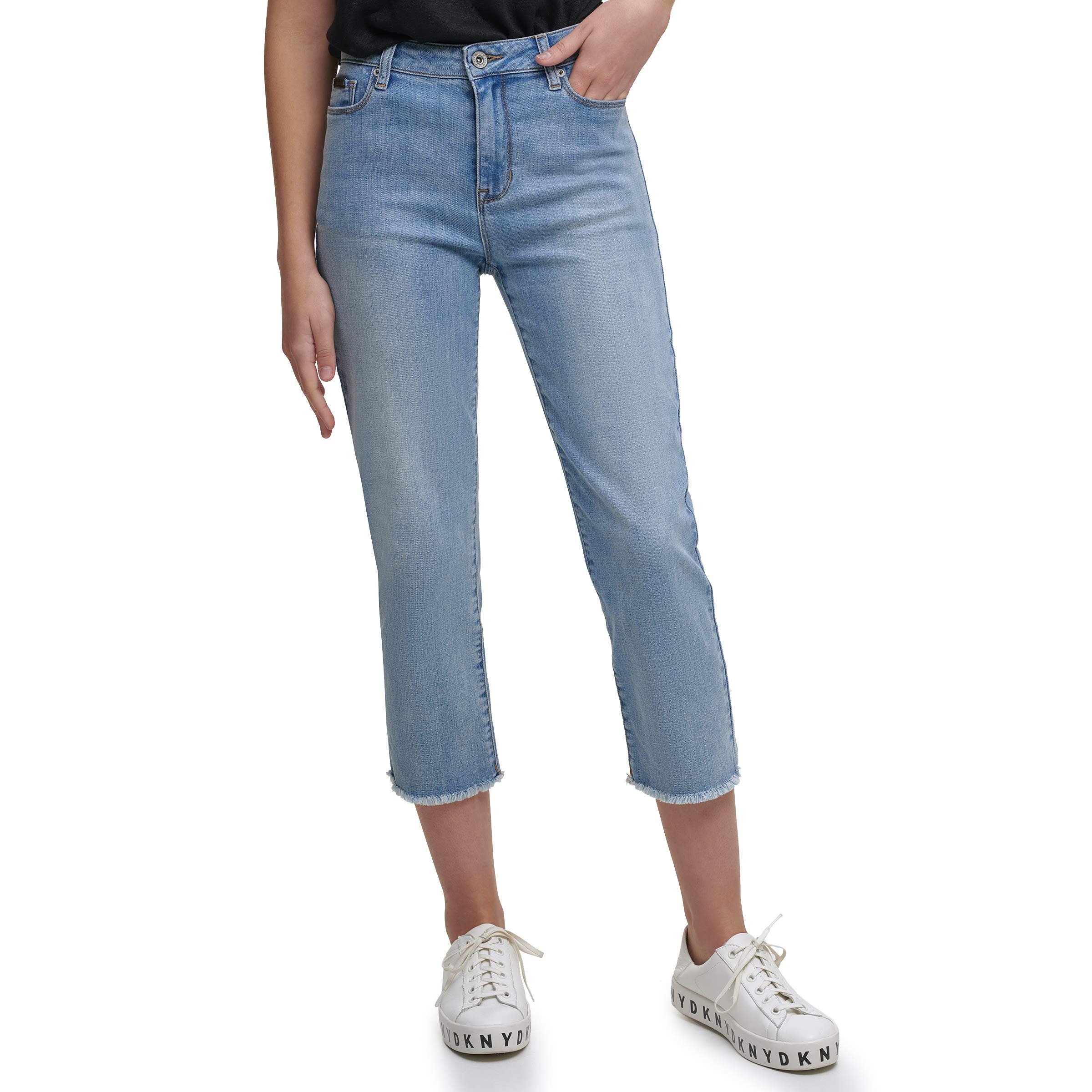 DKNY Women's Rivington Slim Straight Crop Jeans - High Waist Stretch Denim Pants for Casual Wear & Everyday Outfits