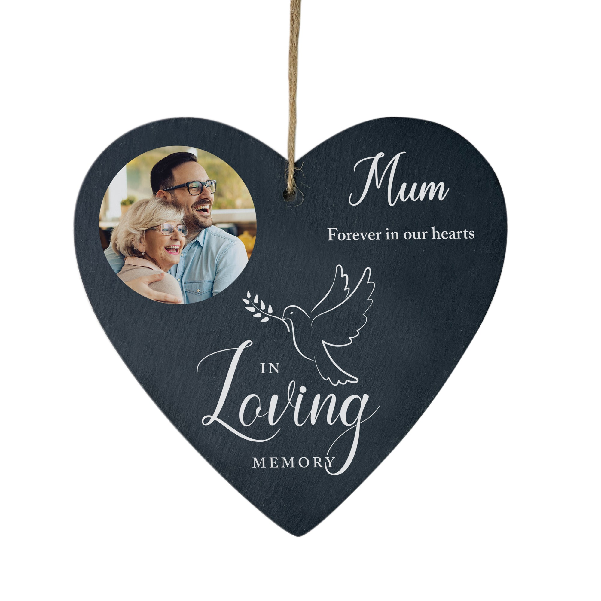 Personalized Memorial Slate Heart with Dove Photo Engraving - 15x16cm In Loving Memory Gift for Loss of Loved One - Perfect for Graveside, Home Memorial, or Sympathy Gift