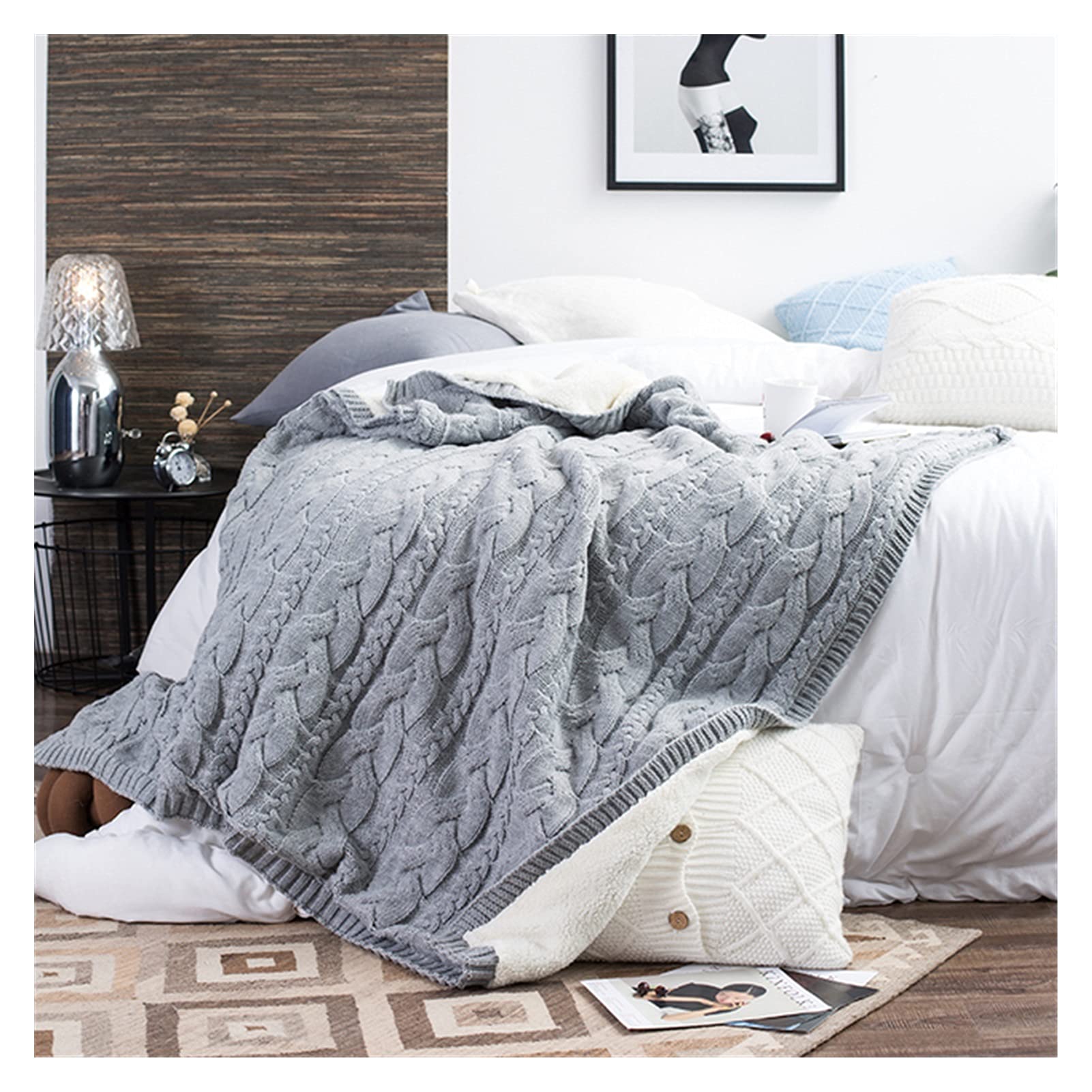 HMKGKJ Winter Warm Soft Knitted Fleece Blanket - 100x125cm Cozy Bedspread for Bed & Sofa | Perfect for Travel, Home, and Office Use (Color: C)