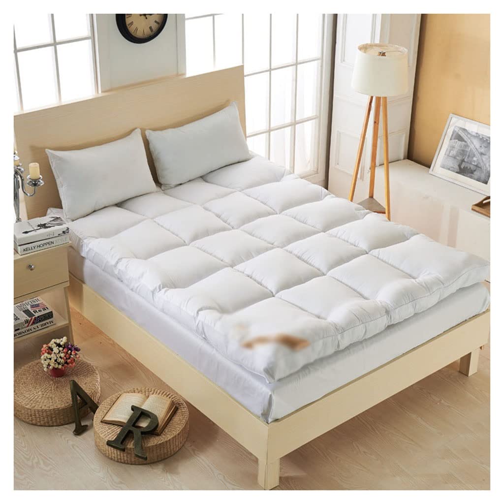 Premium Thick Futon Mattress - Microfiber Mattress Topper with Heavy Fill - Ultra Soft Foldable Sleeping Pad for Floor or Bed - Roll Up Design (White, 150x190cm) - Perfect for Guest Rooms, Camping & Small Spaces