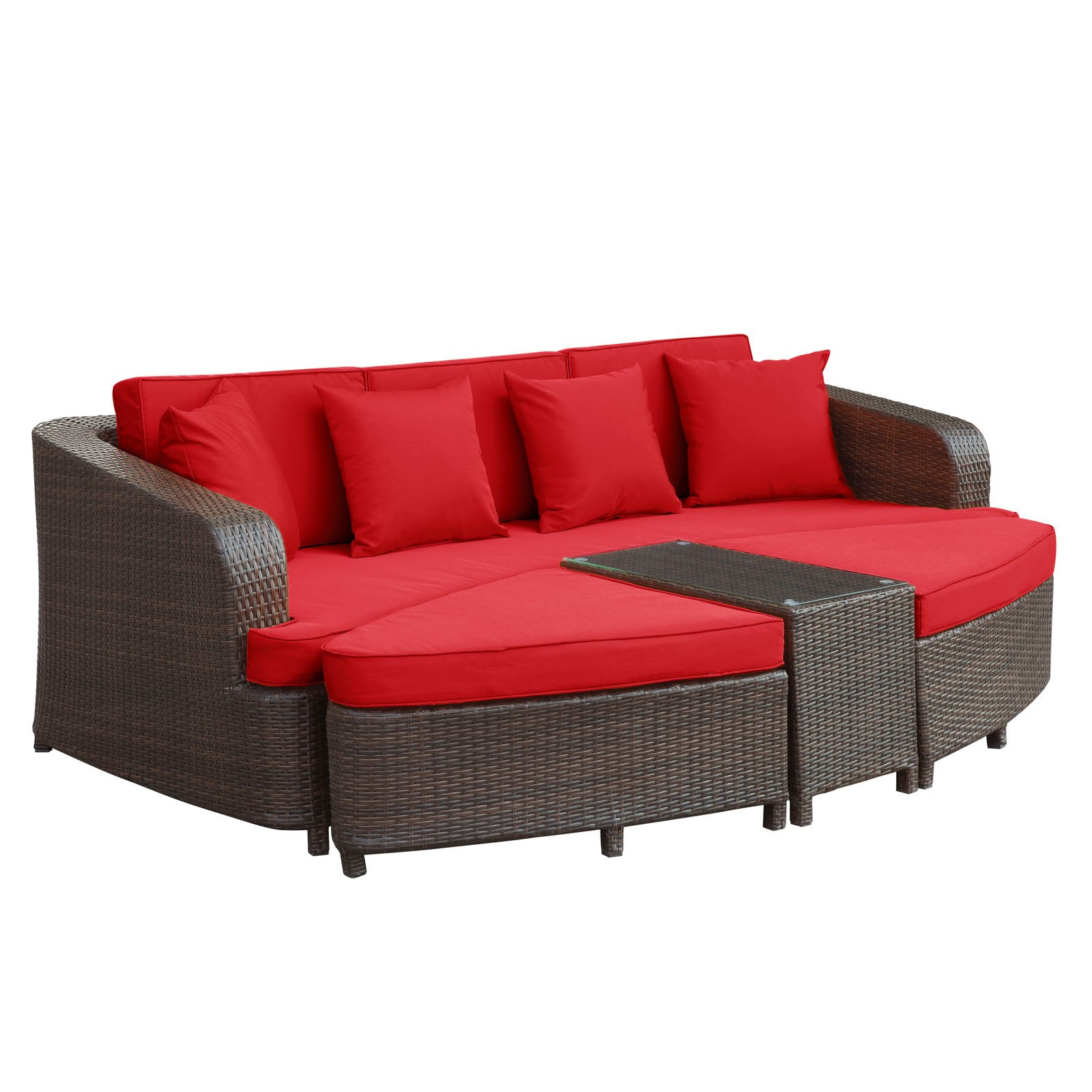Modway Monterey 4-Piece Wicker Rattan Outdoor Patio Sectional Sofa Set with Cushions - Brown Red Color - Perfect for Backyard, Garden, Poolside & Patio Relaxation